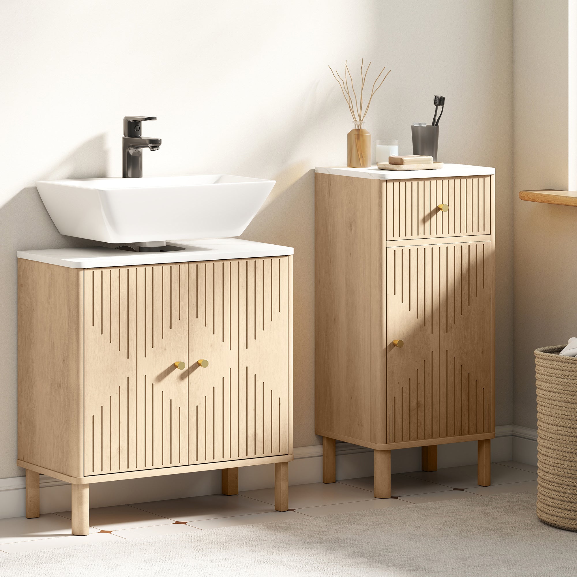 HOMCOM Under Sink Bathroom Cabinet for Basin without or with Pedestal - Oak