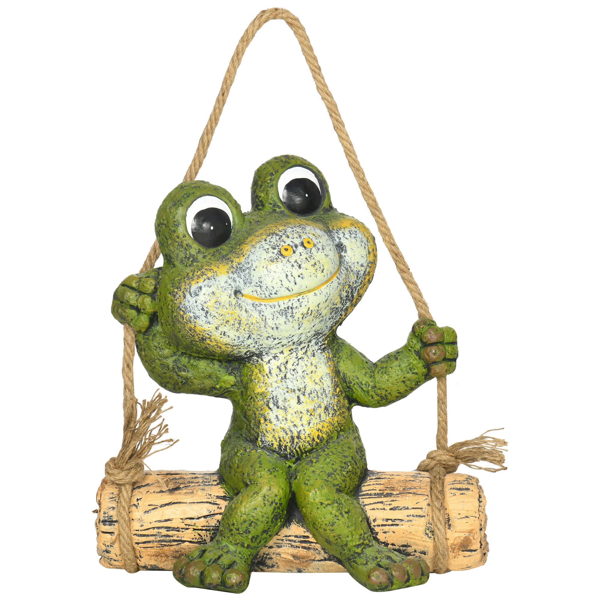 Outsunny Hanging Garden Statue, Vivid Frog on Swing Art Sculpture, Outdoor Ornament Home Decoration, Green