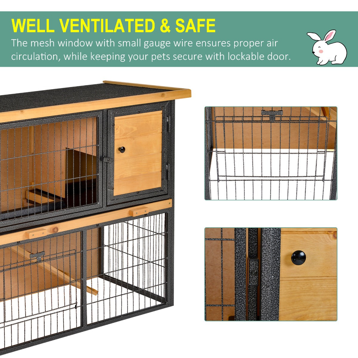 PawHut Wood-metal Guinea Pigs Hutches Elevated Pet House Outdoor 89.5 x 45 x 81cm - North Peak Garden Furniture
