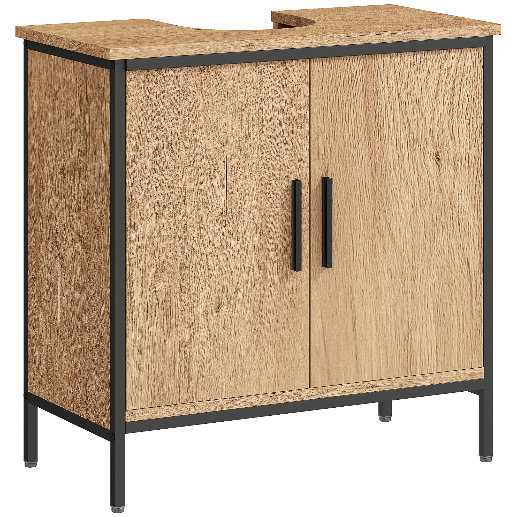 HOMCOM Bathroom Vanity Unit, Under Sink Storage Cabinet with 2 Doors, Adjustable Shelf for Basin without or with Pedestal, Oak - North Peak Garden Furniture