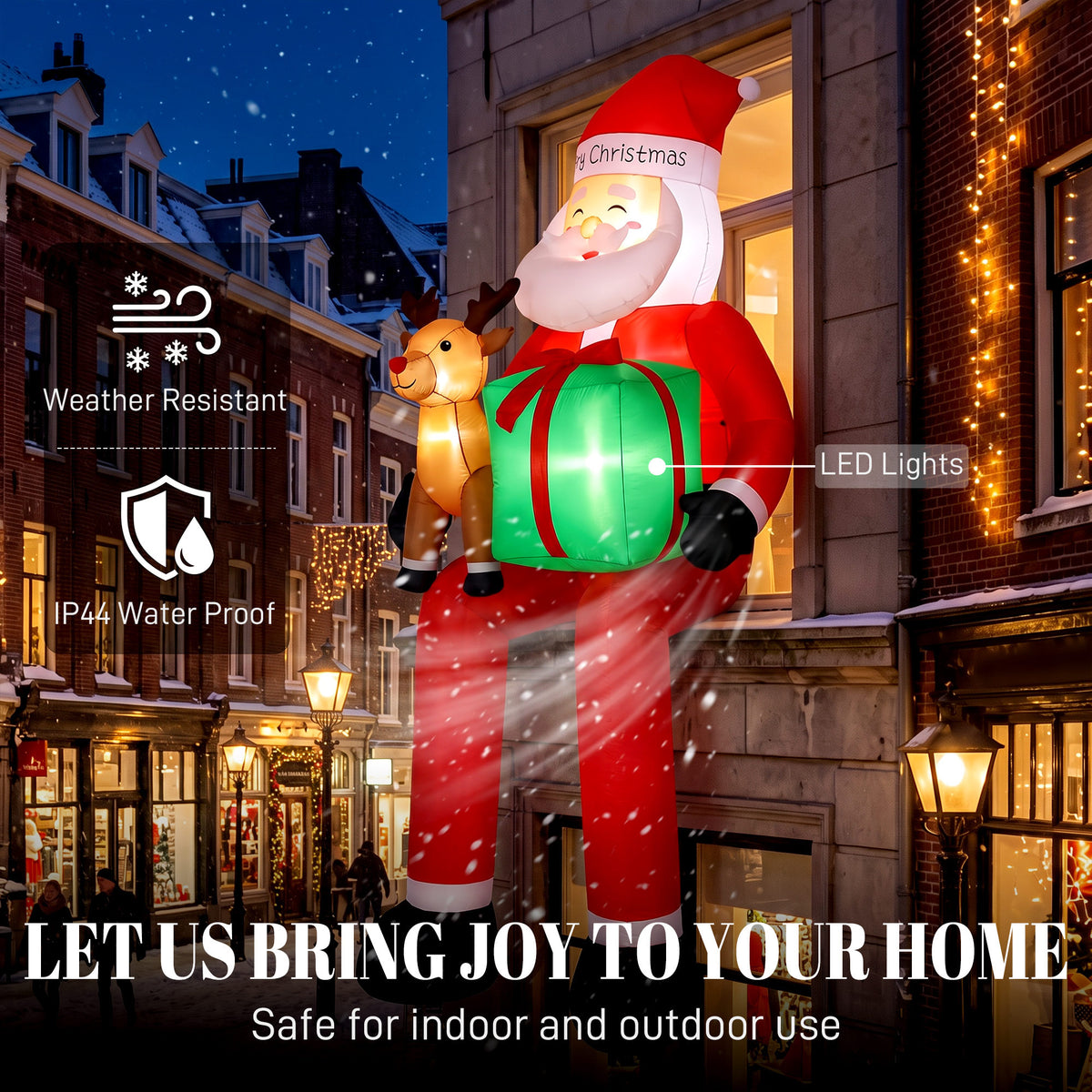 Outsunny 9.3ft Giant Christmas Inflatable Hanging Santa Claus Sitting w/ Reindeer, Gift Box