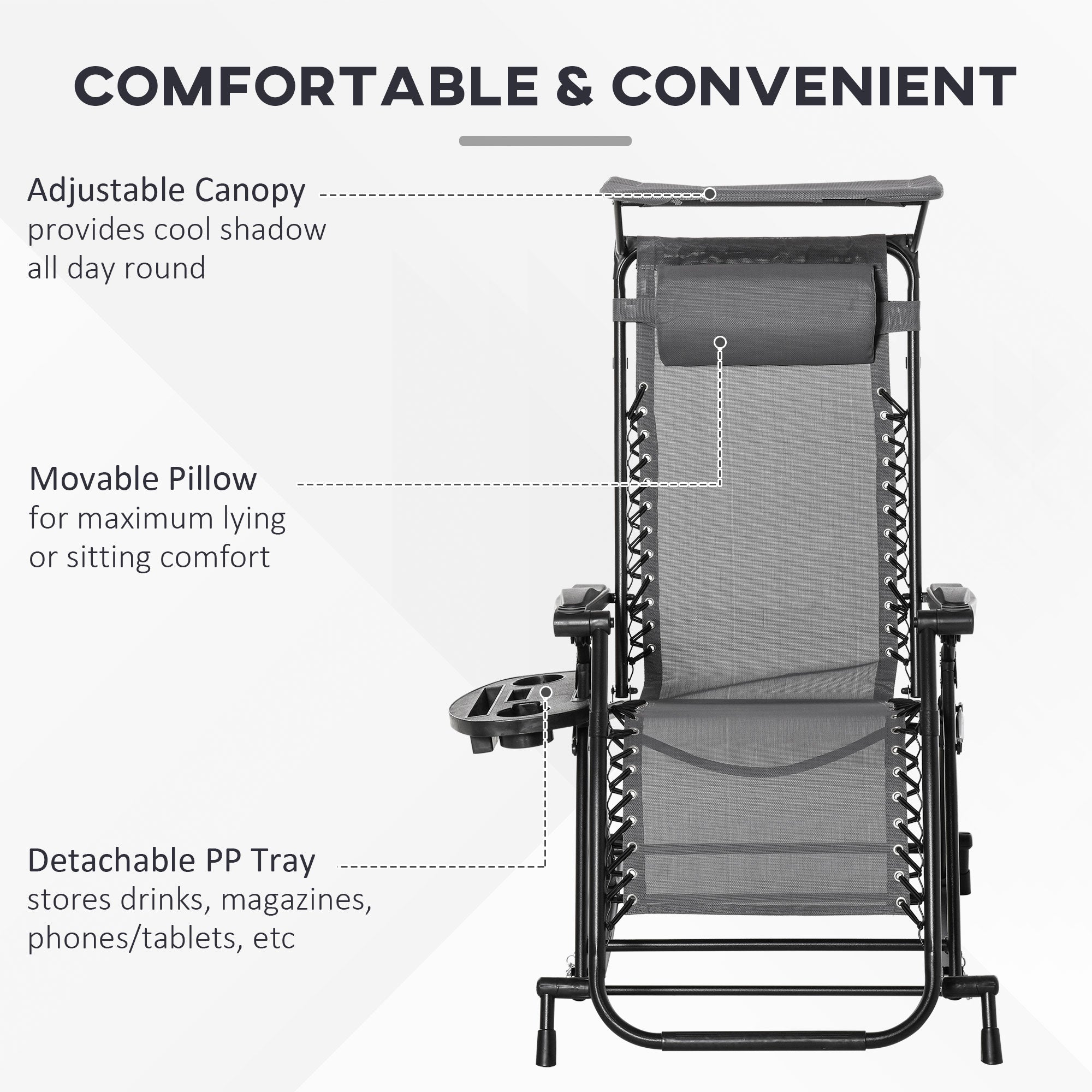 Outsunny Garden Rocking Chair Folding Recliner Outdoor Adjustable Sun Lounger Rocker Zero-Gravity Seat with Headrest Side Holder Patio Deck - Grey - North Peak Garden Furniture