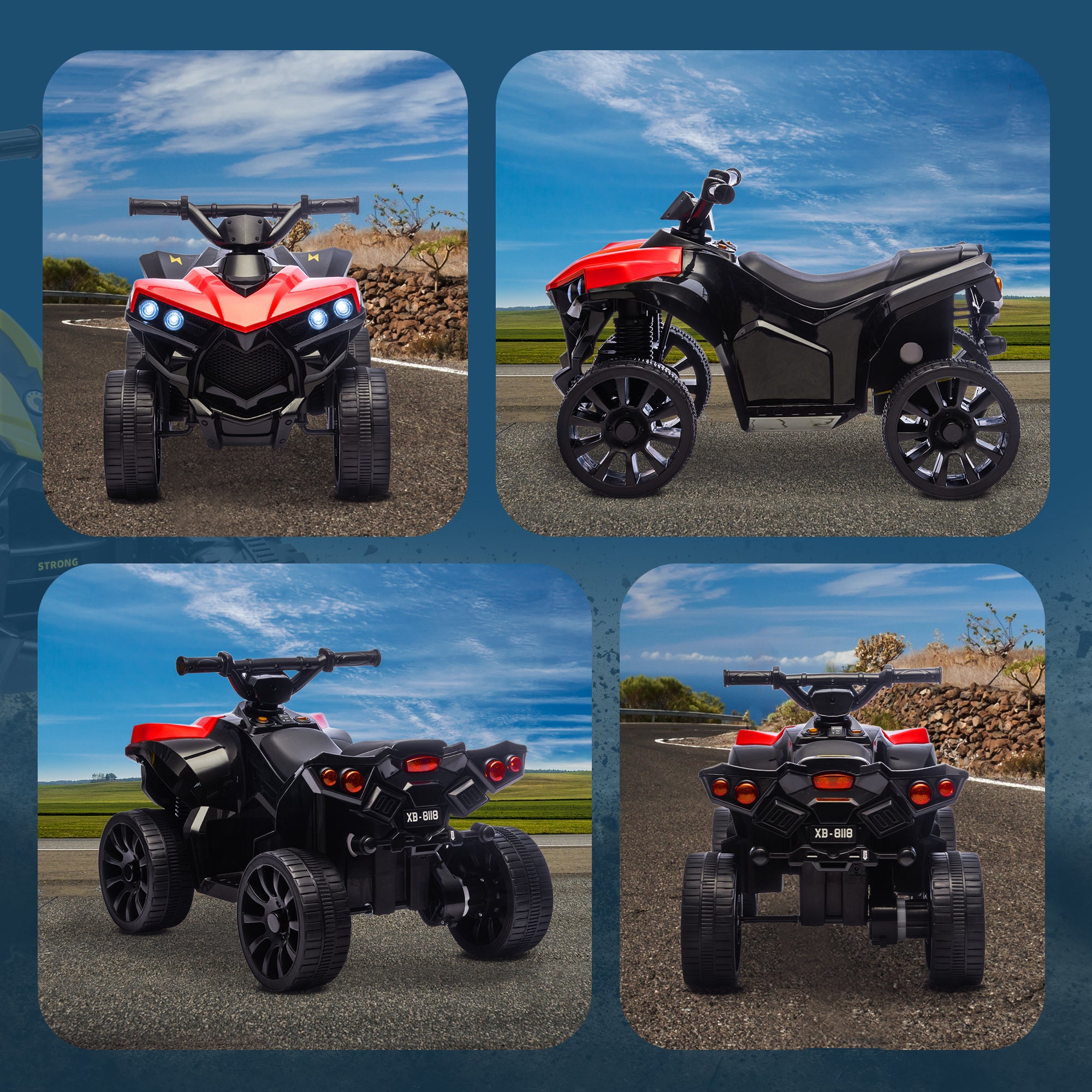 AIYAPLAY 6V Kids ATV, 4 Wheeler Electric Ride on Car with Music and LED Headlights, for Ages 18-56 Months Boys and Girls, Red