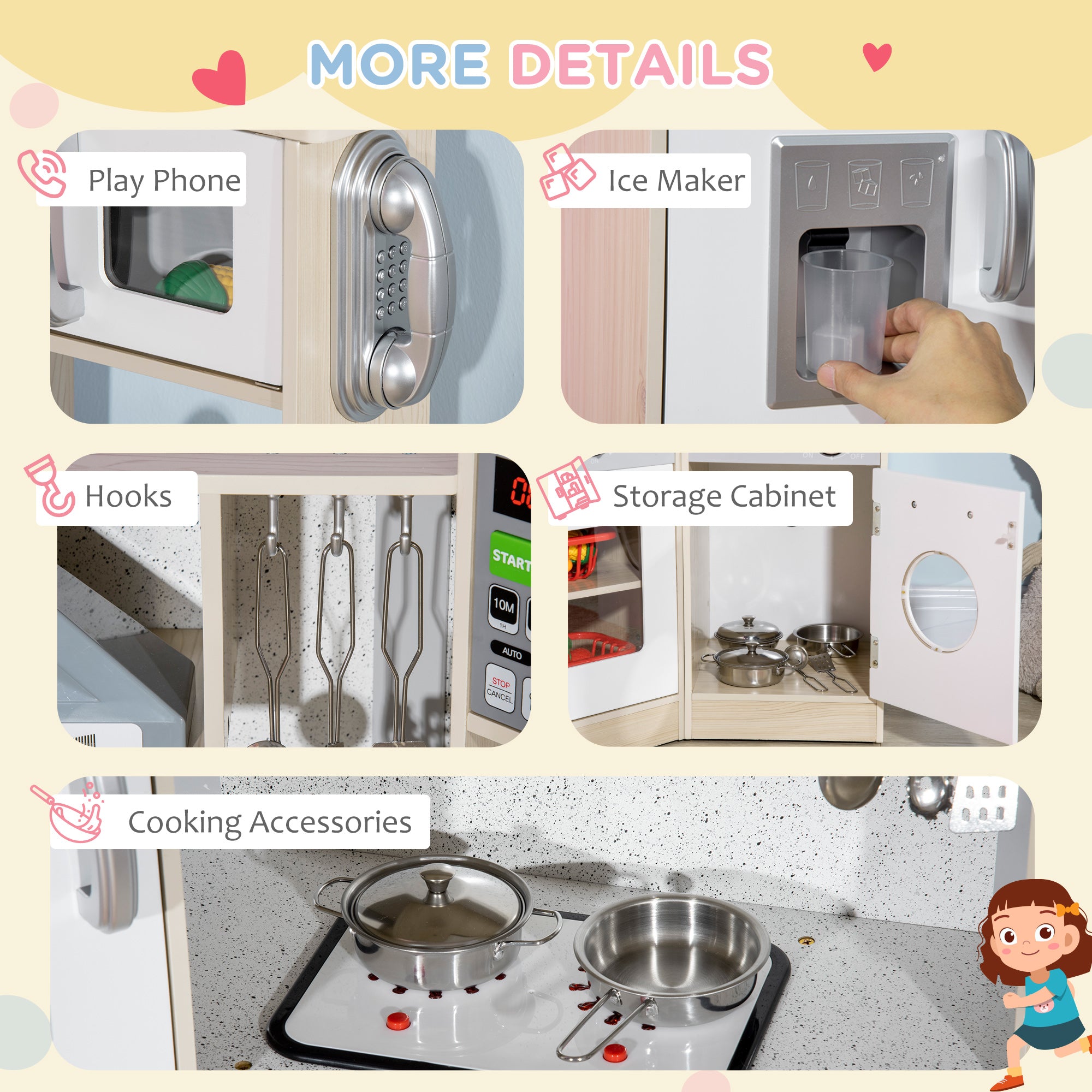 HOMCOM Kids Kitchen Playset, with Accessories, Storage Space - North Peak Garden Furniture