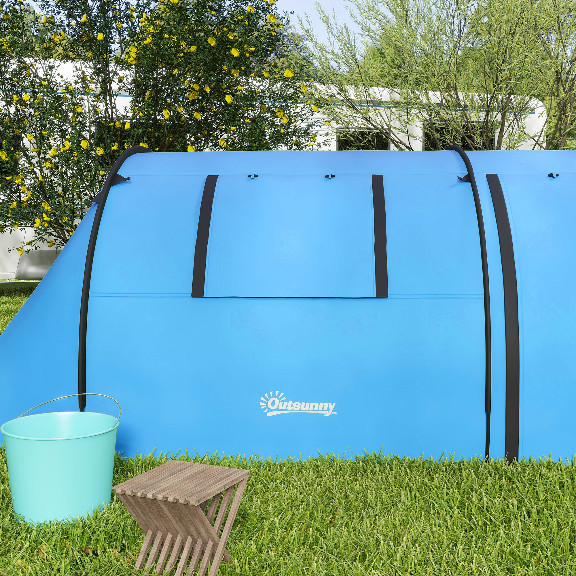 Outsunny Four Man Duo Room Tunnel Tent, with Accessories - Sky Blue - North Peak Garden Furniture