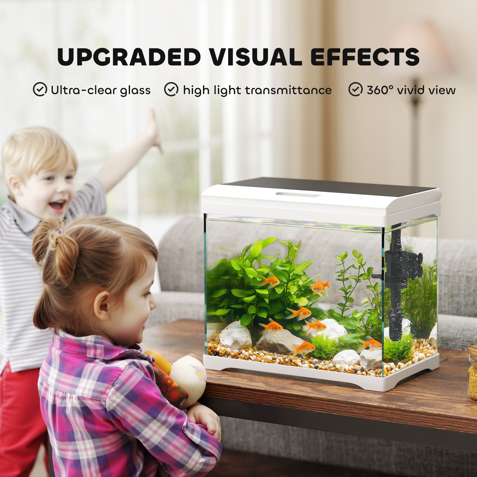 PawHut 17L Glass Fish Tank with Filter System, LED Light, Water Pump, for Betta, Goldfish, Shrimps, White - North Peak Garden Furniture