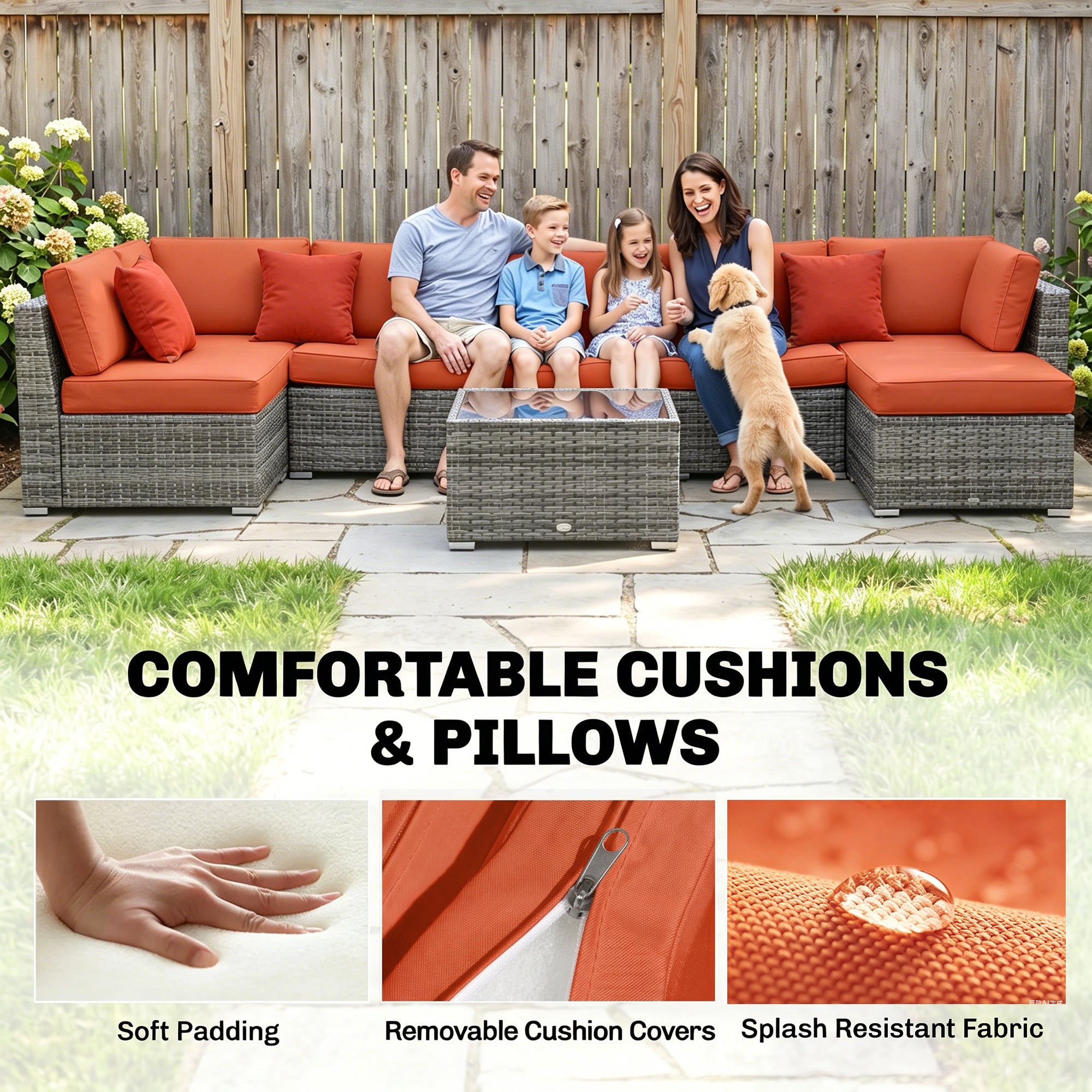 Outsunny Eight-Piece Rattan Sofa Set - Orange/Grey