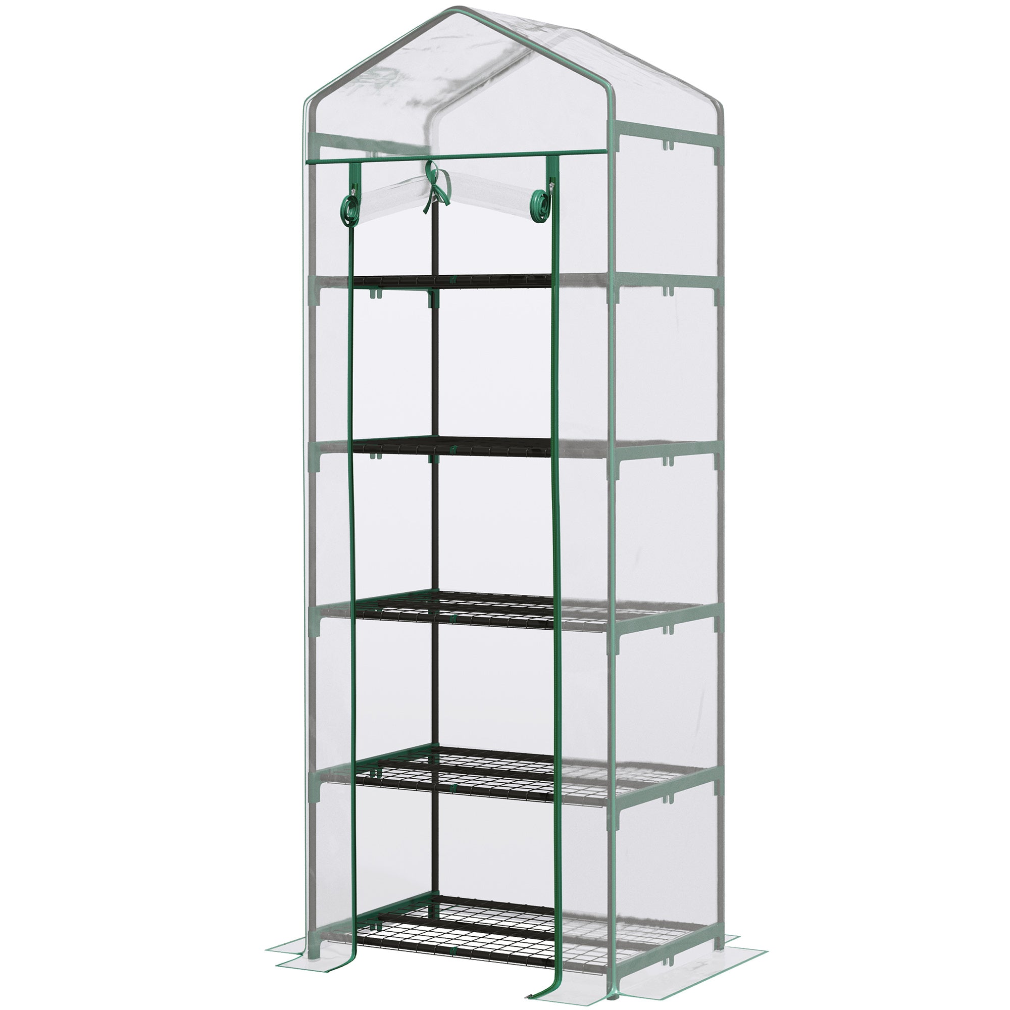 Outsunny 5 Tier Mini Greenhouse Outdoor Flower Stand Green House PVC Cover Portable Shed Metal Frame Transparent 69 x 49 x 193cm