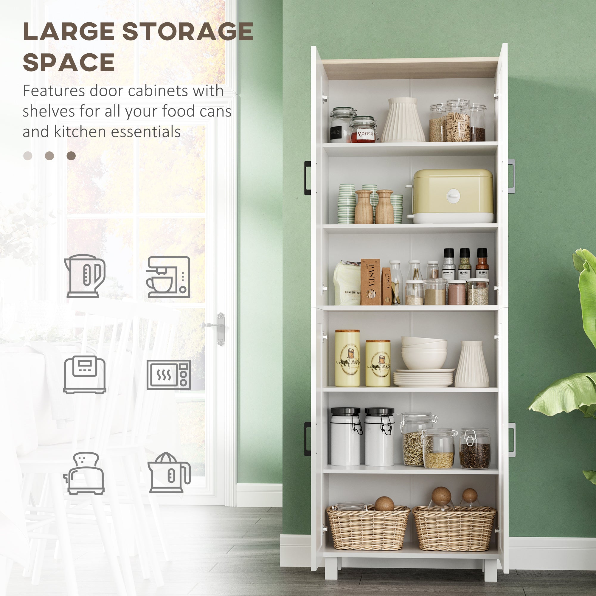 HOMCOM Freestanding Kitchen Cupboard, 4-Door Storage Cabinet Organizer with Adjustable Shelves White - North Peak Garden Furniture
