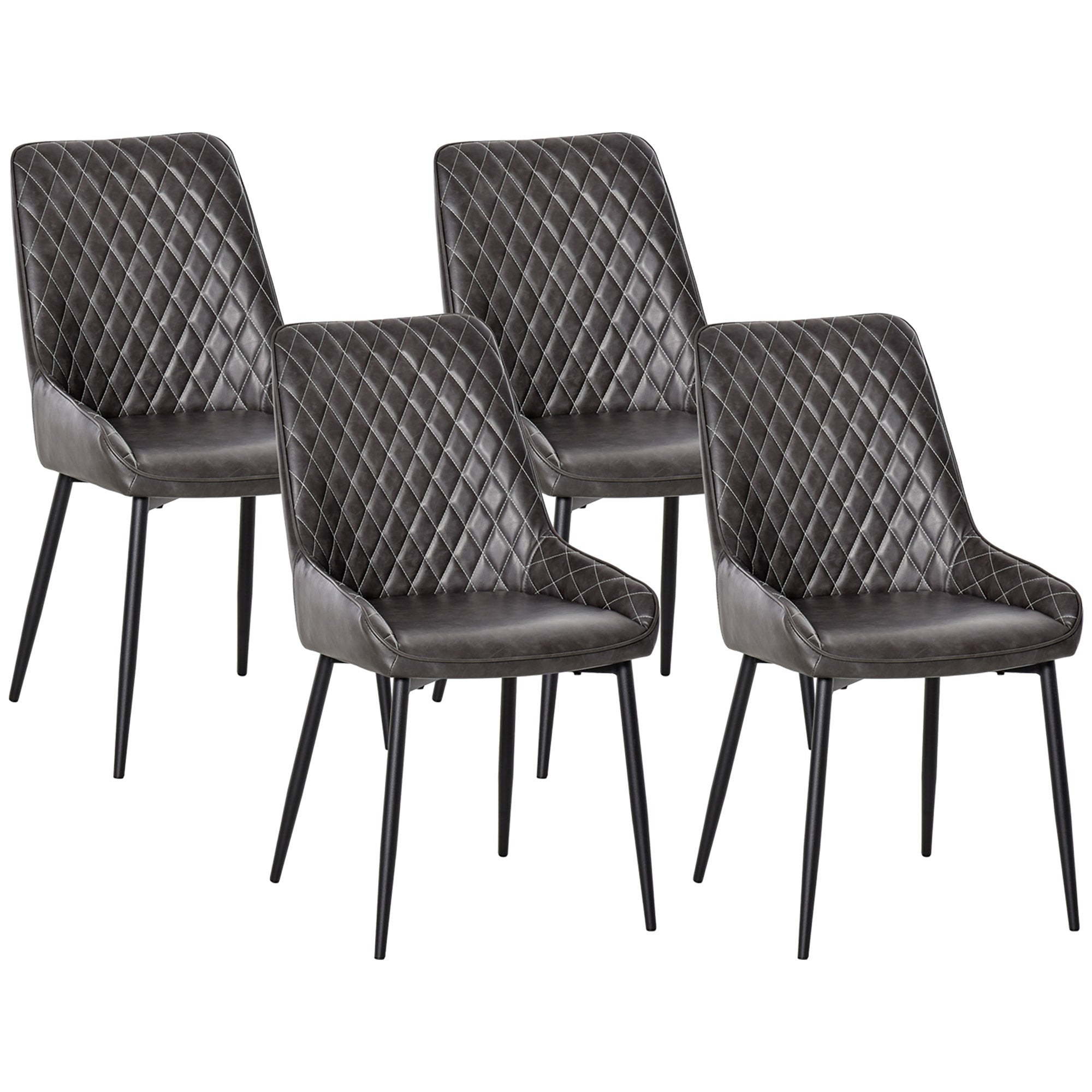 HOMCOM Retro Dining Chair Set of 4, PU Leather Upholstered Side Chairs for Kitchen Living Room with Metal Legs, Grey - North Peak Garden Furniture