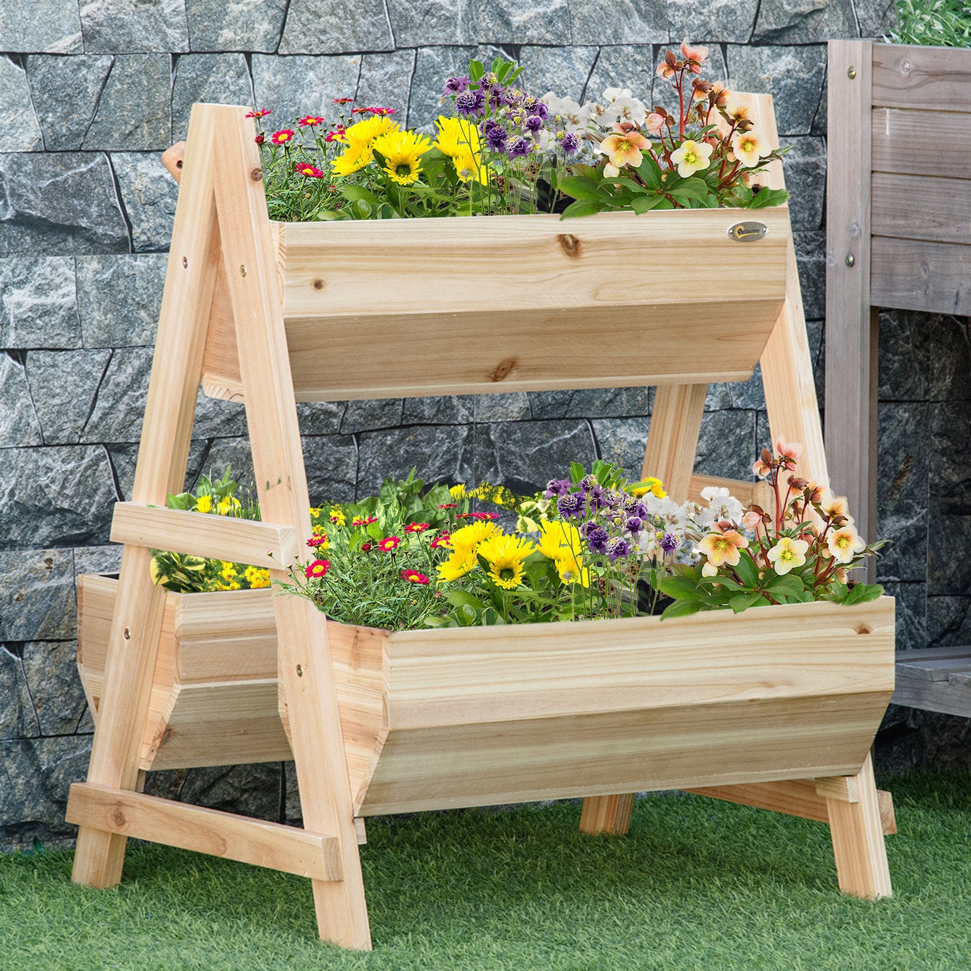 Outsunny 68cm x 57.5cm x 80.5cm 51L Wood Raised Garden Bed, Outdoor Planter Box with Stand, Nonwoven Fabric for Vegetables, Herbs, Flowers, Natural - North Peak Garden Furniture
