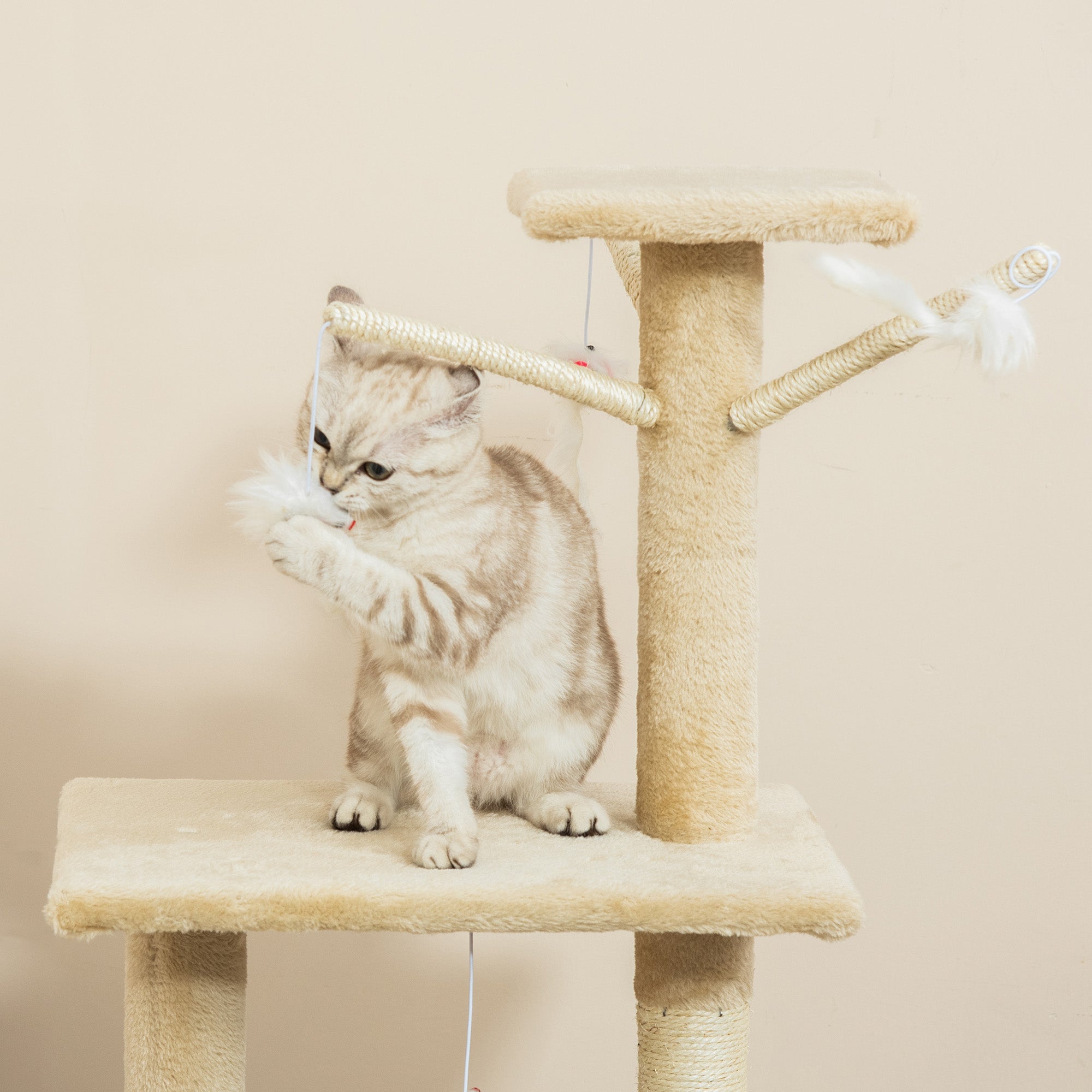 PawHut Feline Fort: Towering 131cm Cat Tree with Scratching Posts & Cosy Perches, Sturdy Beige Haven for Kitties