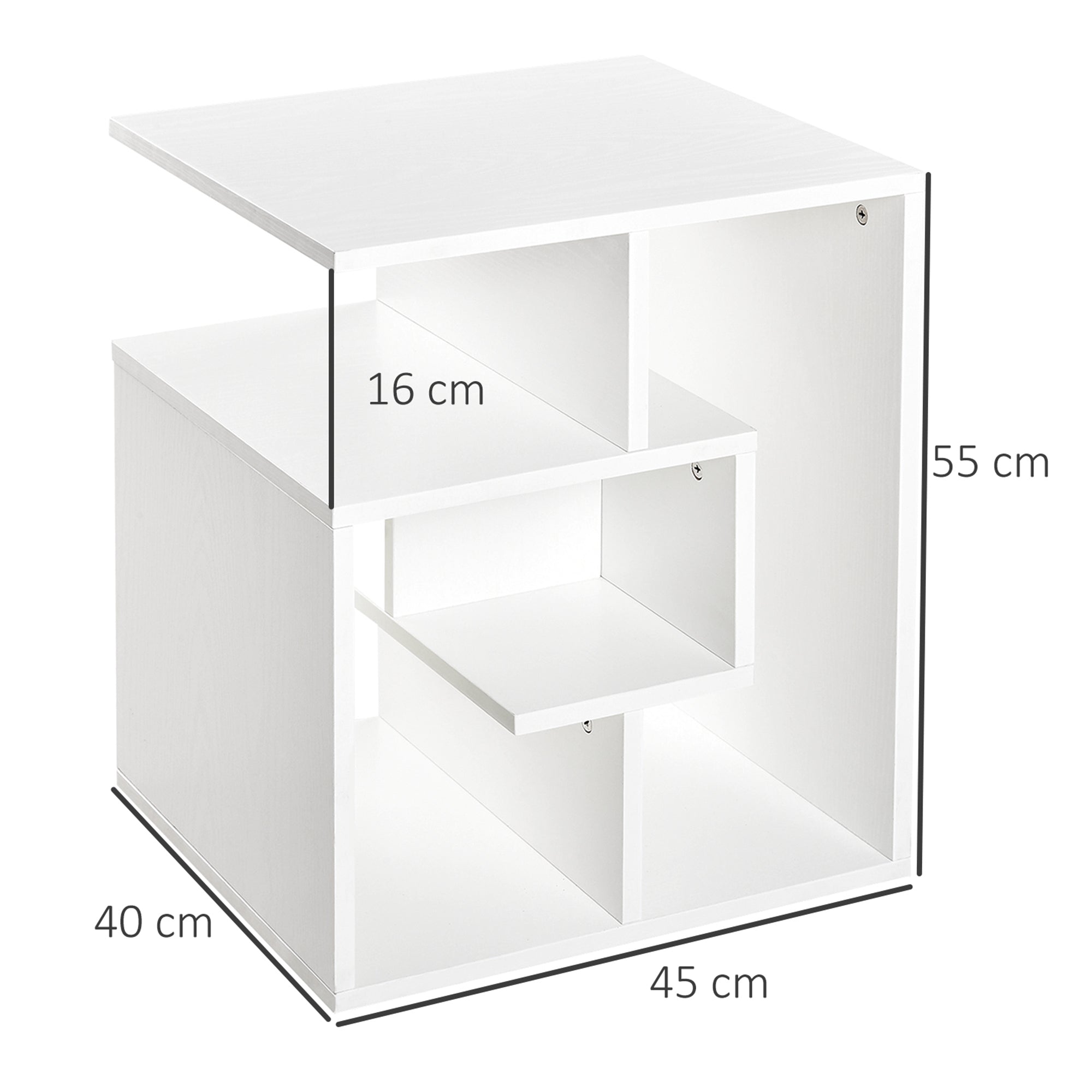 HOMCOM Side Table, 3 Tier End Table with Open Storage Shelves, Living Room Coffee Table Organiser Unit, Set of 2, White - North Peak Garden Furniture