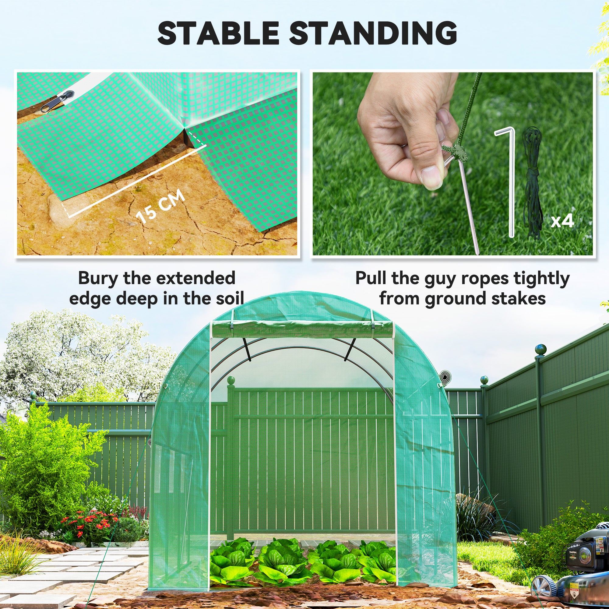 Outsunny 296 x 196cm Steel Frame Polytunnel Greenhouse - Green