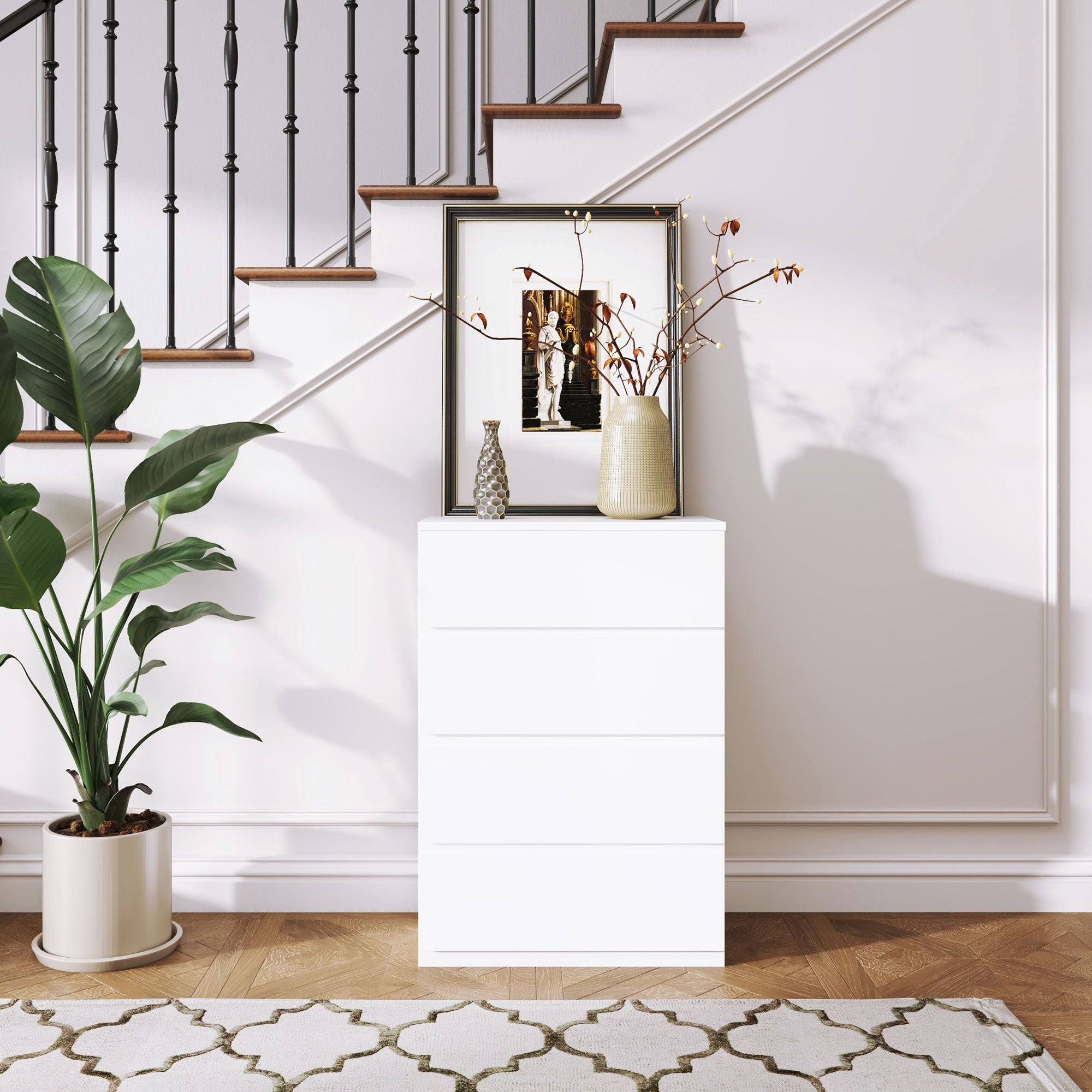 HOMCOM Chest of Drawers, 4 Drawers Storage Cabinet Floor Tower Cupboard for Bedroom Living Room, White - North Peak Garden Furniture