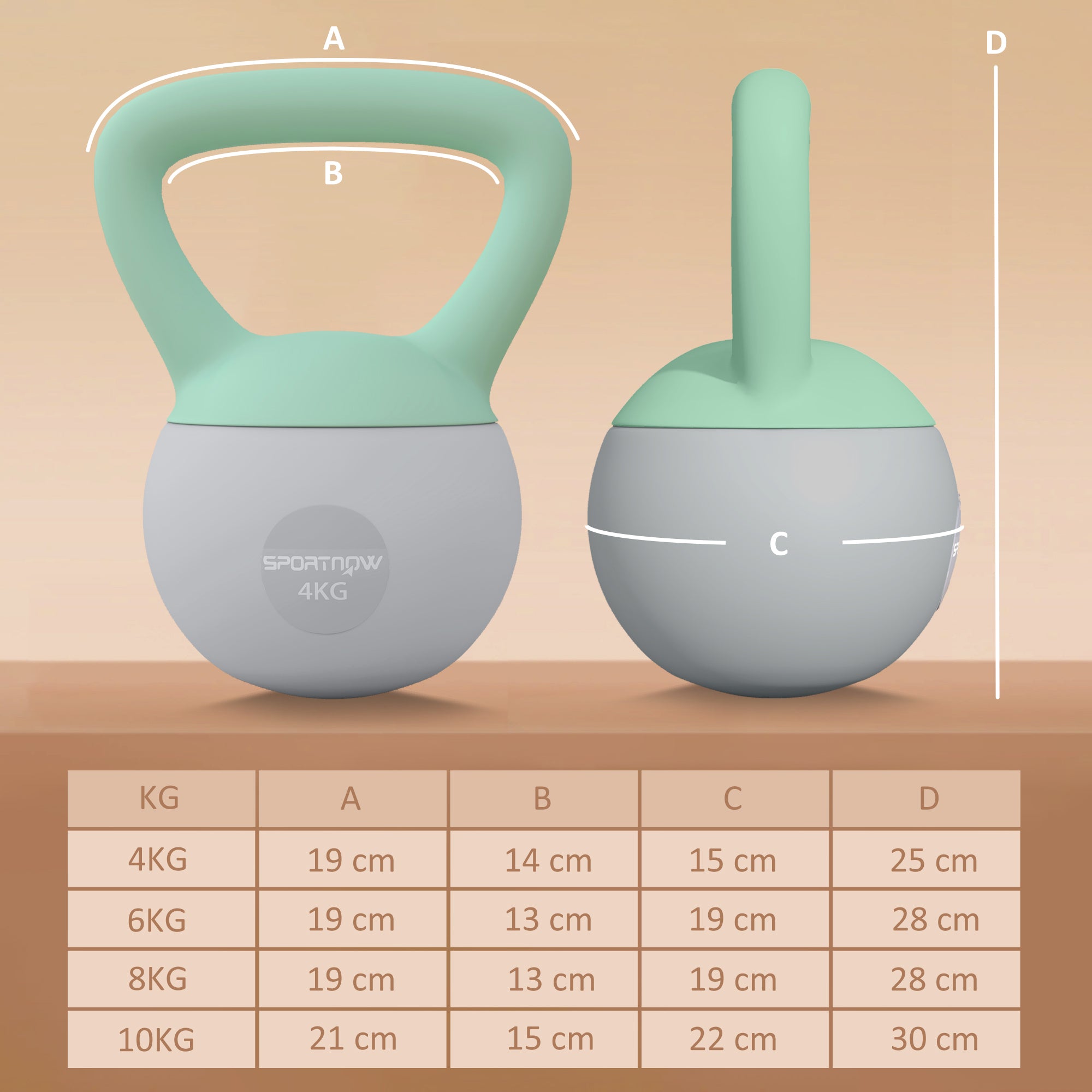 SPORTNOW 4kg/6kg/8kg/10kg Soft Kettlebell, Kettle Bell with Non-Slip Handle, for Home Gym, Strength Training, Cardio - Grey and Green - North Peak Garden Furniture