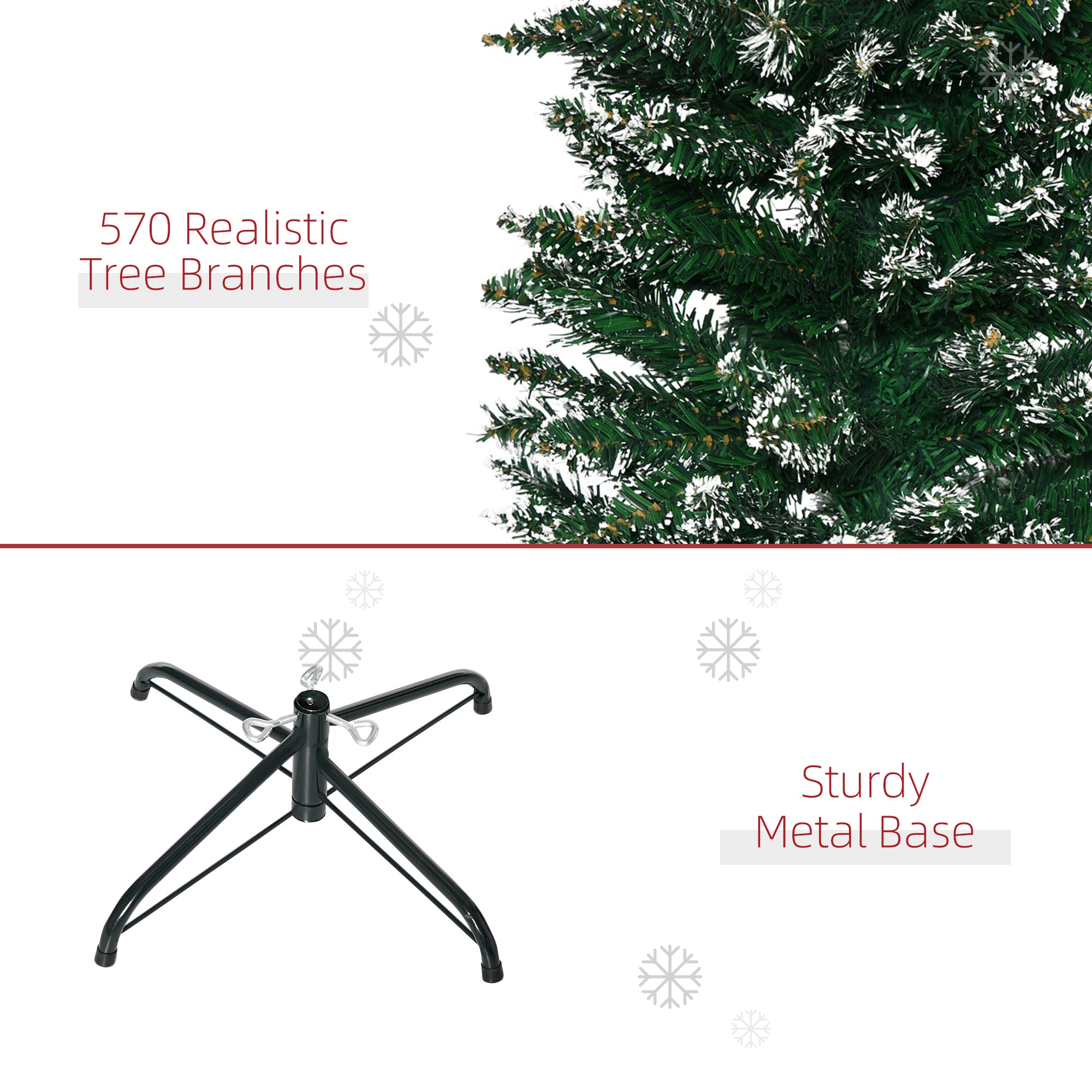 HOMCOM 6FT Artificial Snow Dipped Christmas Tree Xmas Pencil Tree Holiday Home Indoor Decoration with Foldable Black Stand, Green - North Peak Garden Furniture