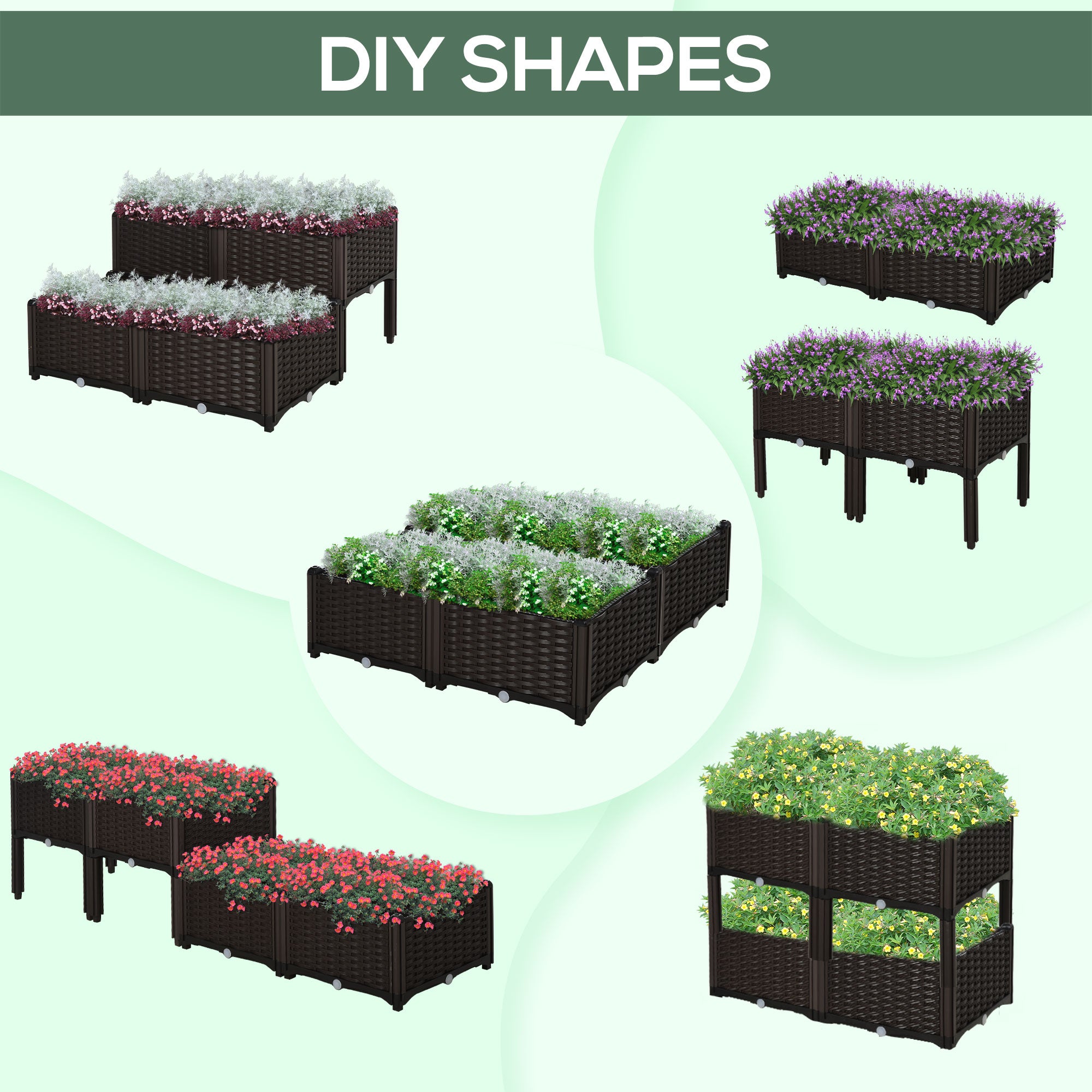 Outsunny Set of 4 26L Garden Raised Bed Elevated Patio Flower Plant Planter Box PP Vegetables Planting Container, Brown - North Peak Garden Furniture