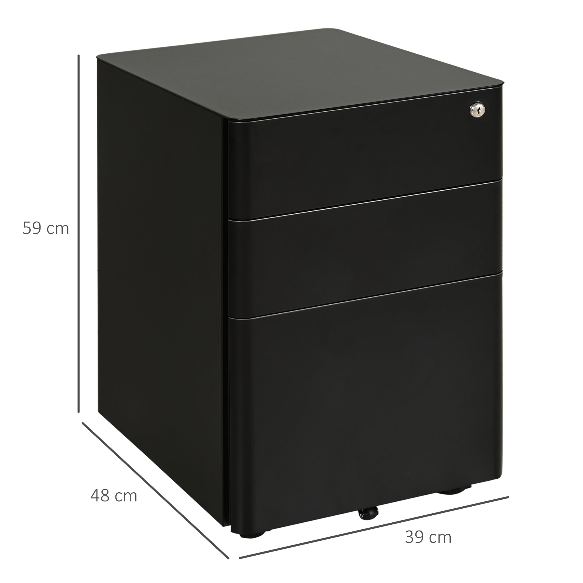 Vinsetto Lockable Cabinet, Rolling Filing Cabinet with 3 Drawers, Steel Office Drawer Unit for A4, Letter, Legal Sized Files - North Peak Garden Furniture