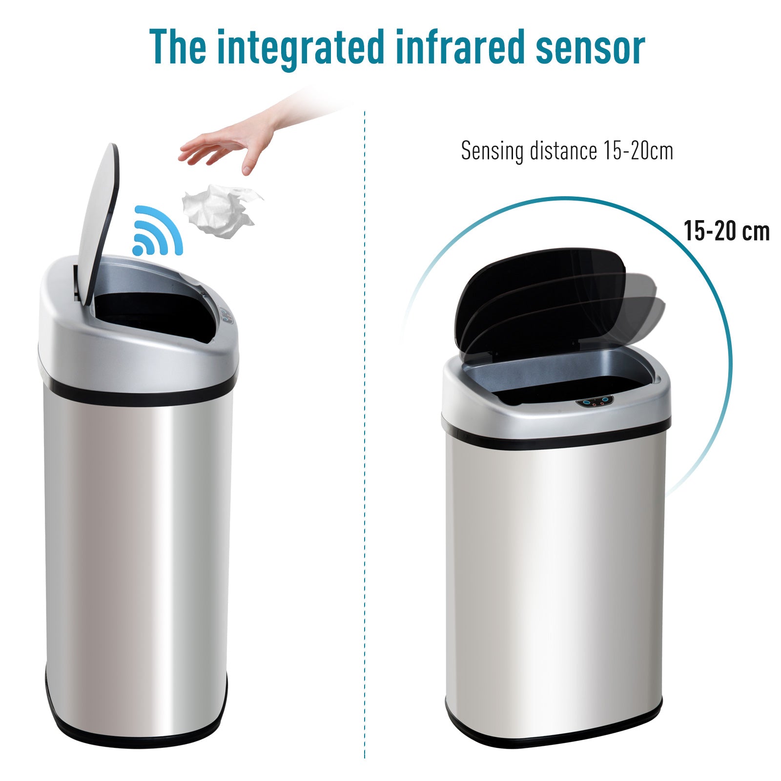 HOMCOM 30L Stainless Steel Motion Sensor Lid Bin - Silver Tone - North Peak Garden Furniture