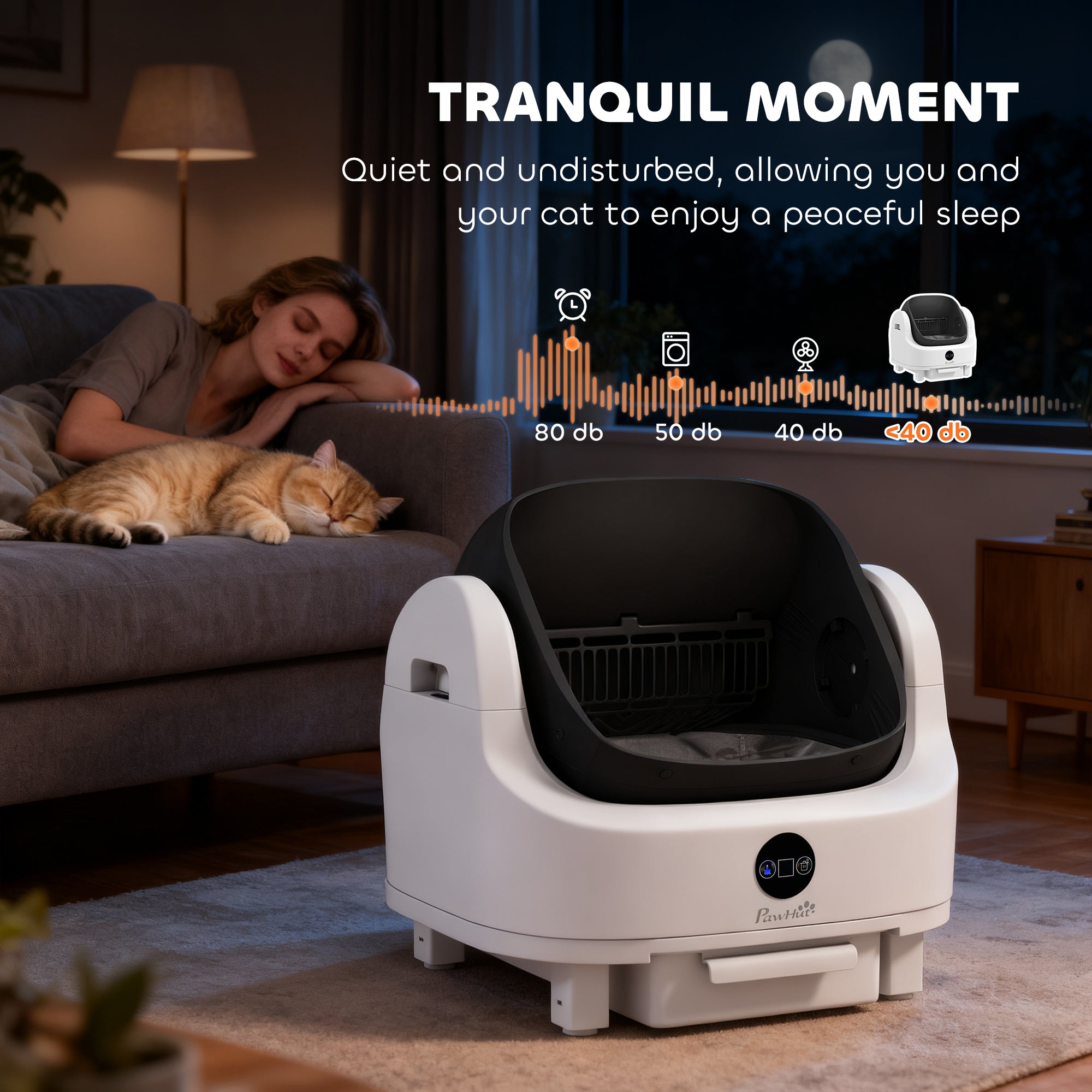 PawHut Self Cleaning Cat Litter Tray Top Opening Design, Automatic Litter Box More Space with Integrated Security Protection