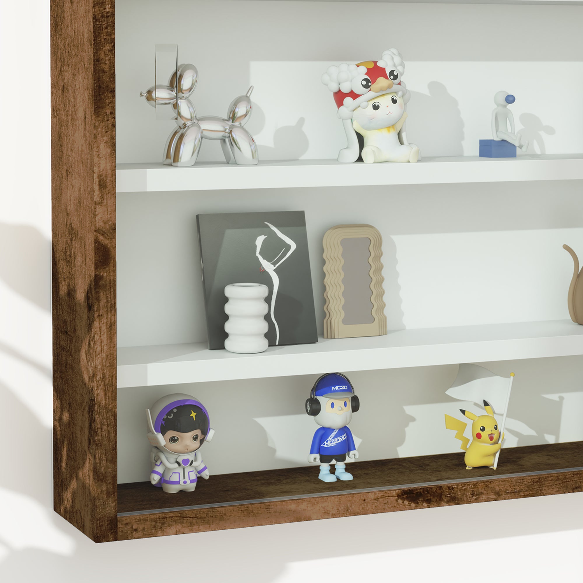 HOMCOM 5-Tier Wall Display Shelf Unit Cabinet w/ 4 Adjustable Shelves Glass Doors Home Office Ornaments 60x80cm Rustic brown - North Peak Garden Furniture