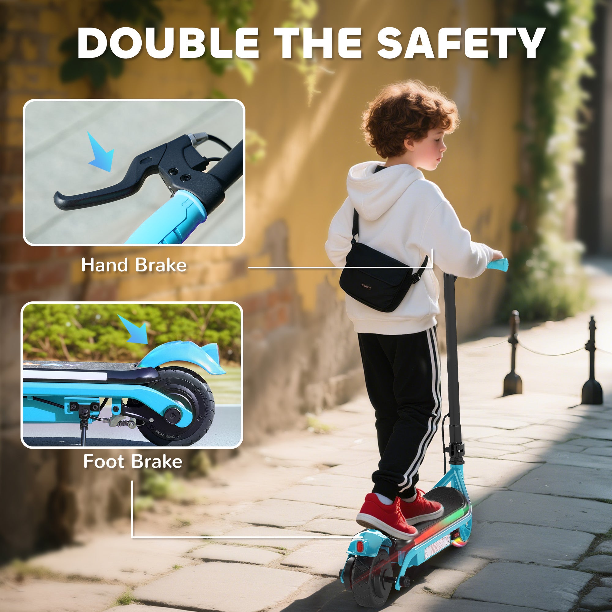 AIYAPLAY Electric Scooter for Kids Aged 6-14 Years, with Colourful Lights, Blue