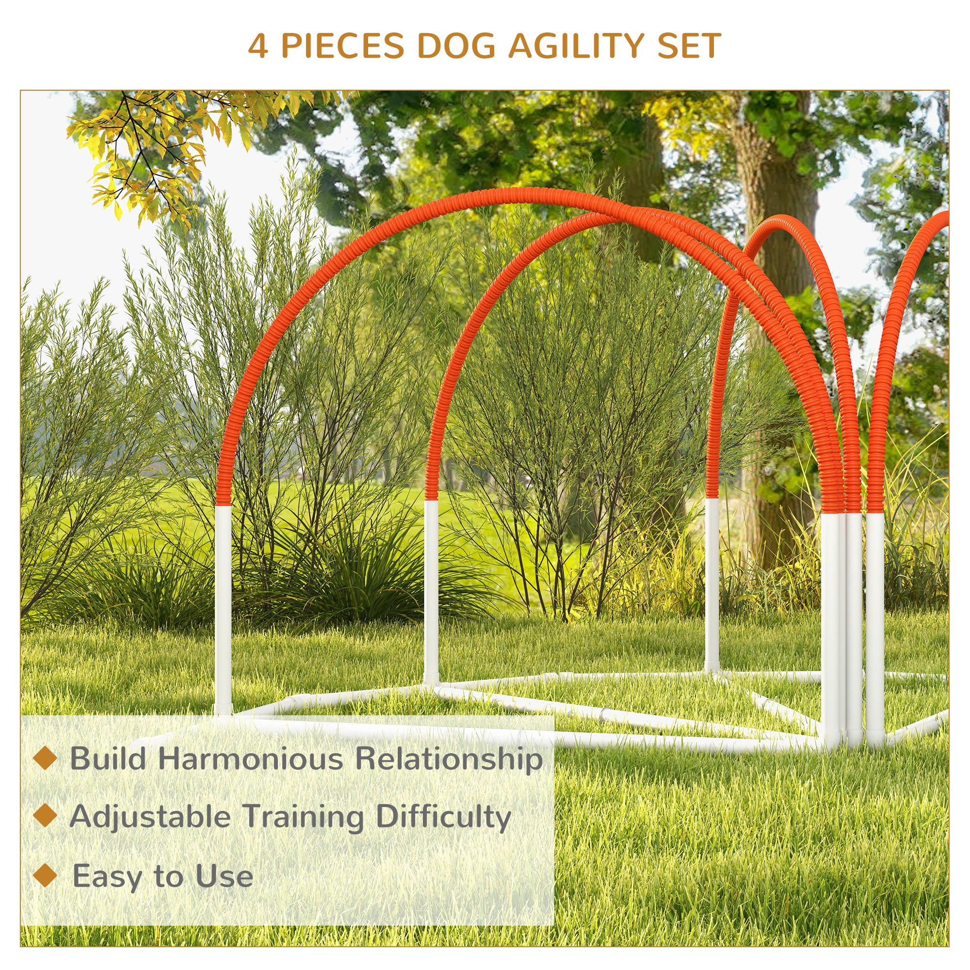 PawHut Dog Agility Equipment Set, Dog Agility Training Equipment for Dogs w/ Oxford Carry Bag, 4 PCS Weave Poles Orange - North Peak Garden Furniture
