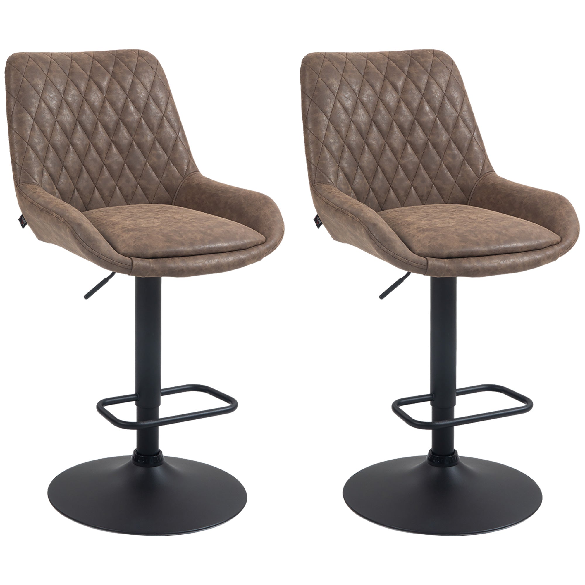 HOMCOM Set of Two Faux Leather Retro Bar Stools - Brown - North Peak Garden Furniture