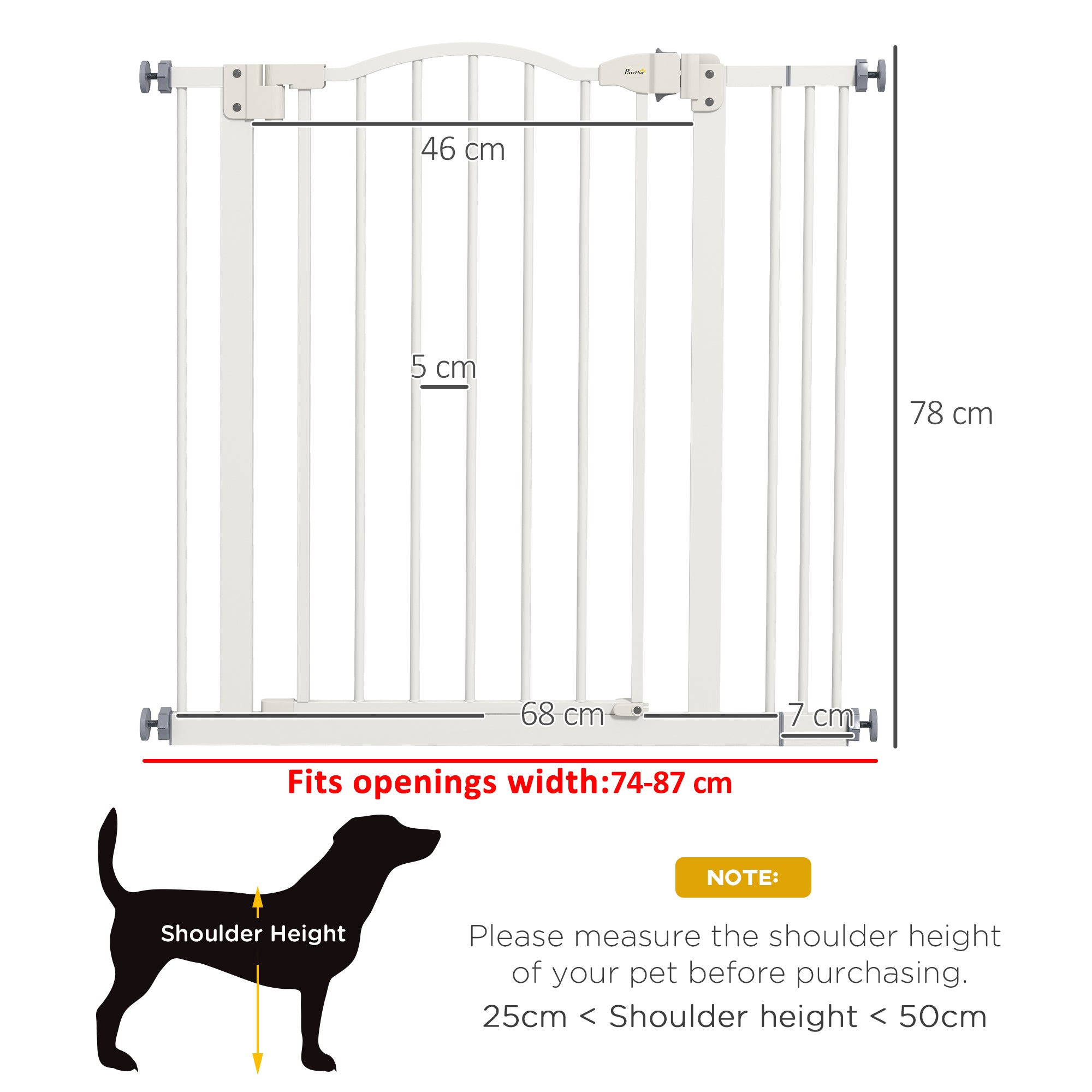 PawHut Metal 74-87cm Adjustable Pet Gate Safety Barrier w/ Auto-Close Door White - North Peak Garden Furniture