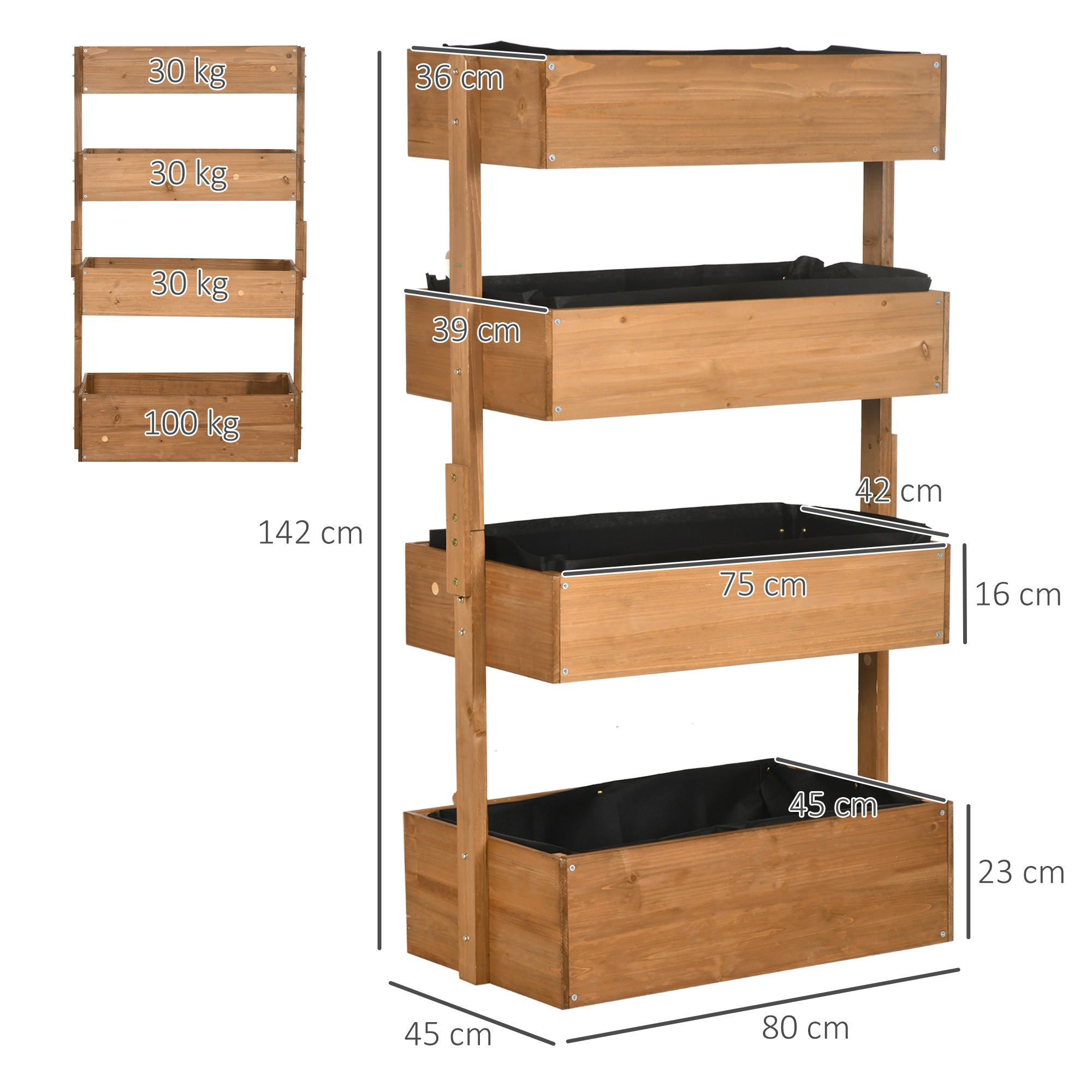 Outsunny 80cm x 45cm x 142cm 4-Tier Raised Garden Bed, Fir Wood Vertical Planter Box, Freestanding Elevated Plant Stand for Indoor Outdoor Use, Orange