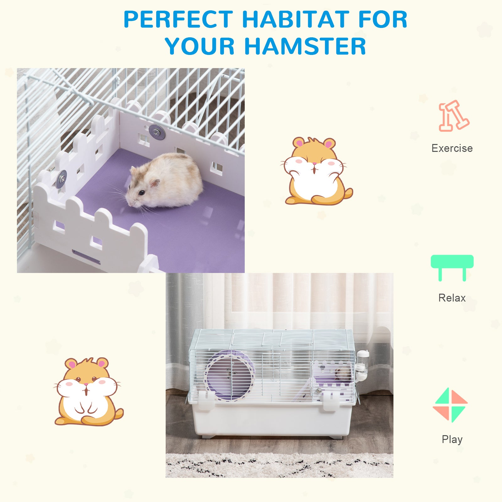 PawHut 2 Tier Hamster Cage Rodent House Small Animal Habitat with Exercise Wheel Water Bottle Ladder, White - North Peak Garden Furniture