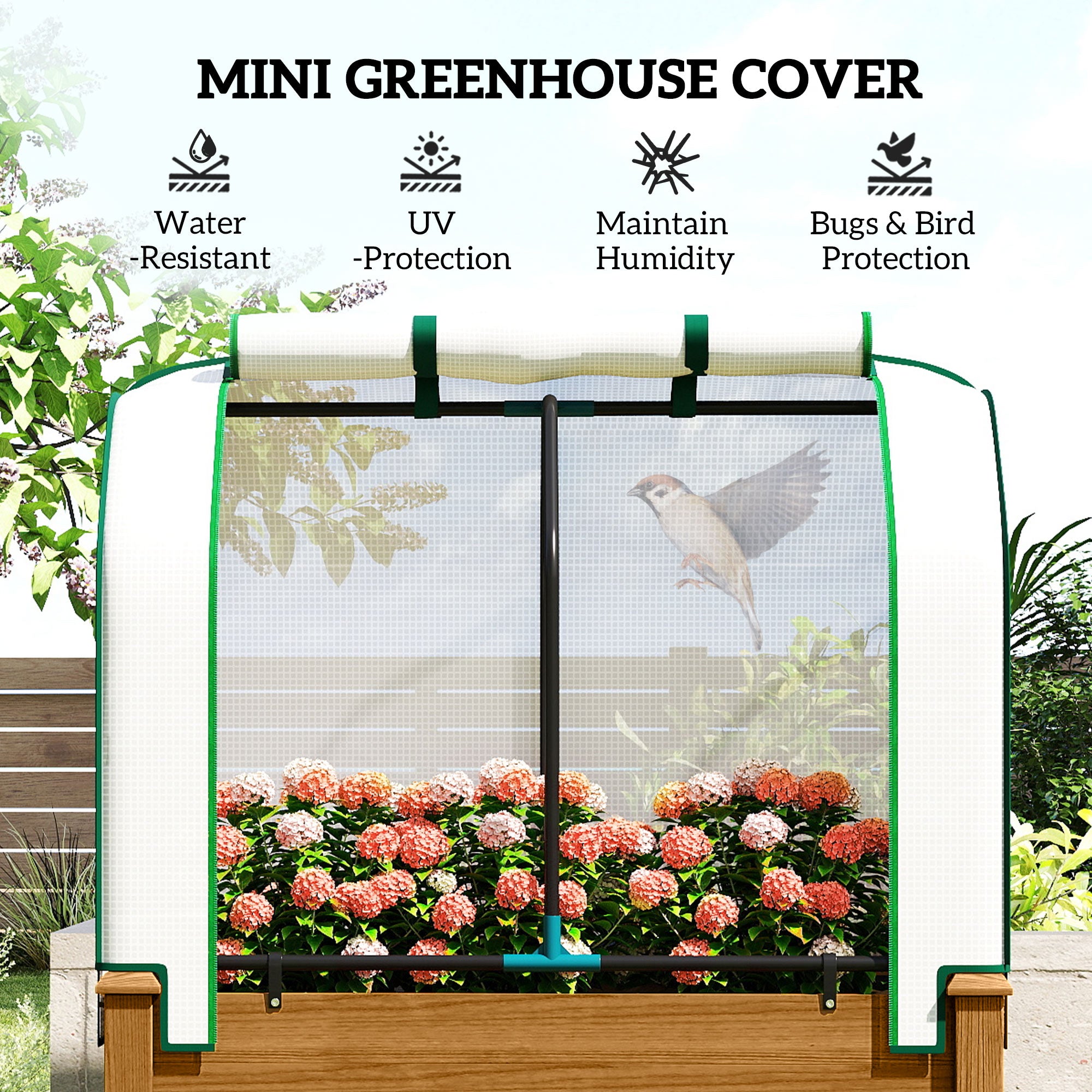 Outsunny Raised Garden Bed Outdoor Elevated Wood Planter Box w/ PE Cover, Natural