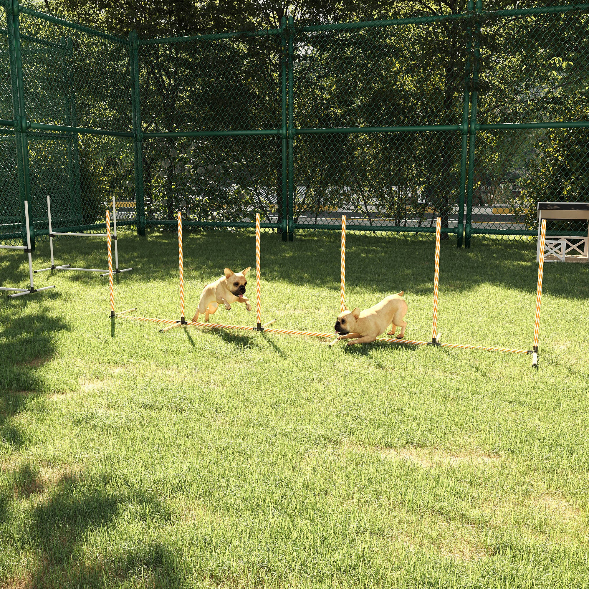 PawHut Dog Agility Equipment Pet Outdoor Training Play Run Obstacle w/ 6 Weaves Poles Whistle Carrying Bag - North Peak Garden Furniture