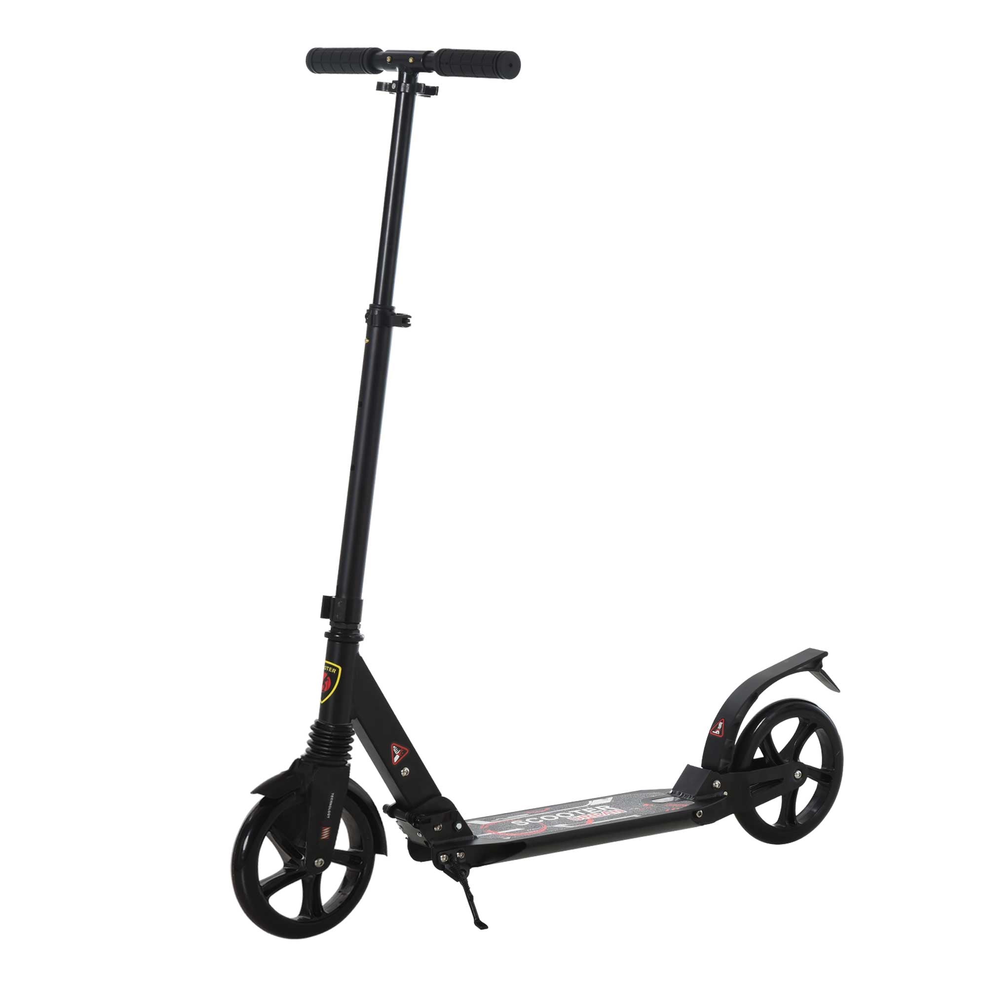 HOMCOM Folding Kick Scooter 2 Big Wheels Teens Adult 14+ Adjustable Ride On Black