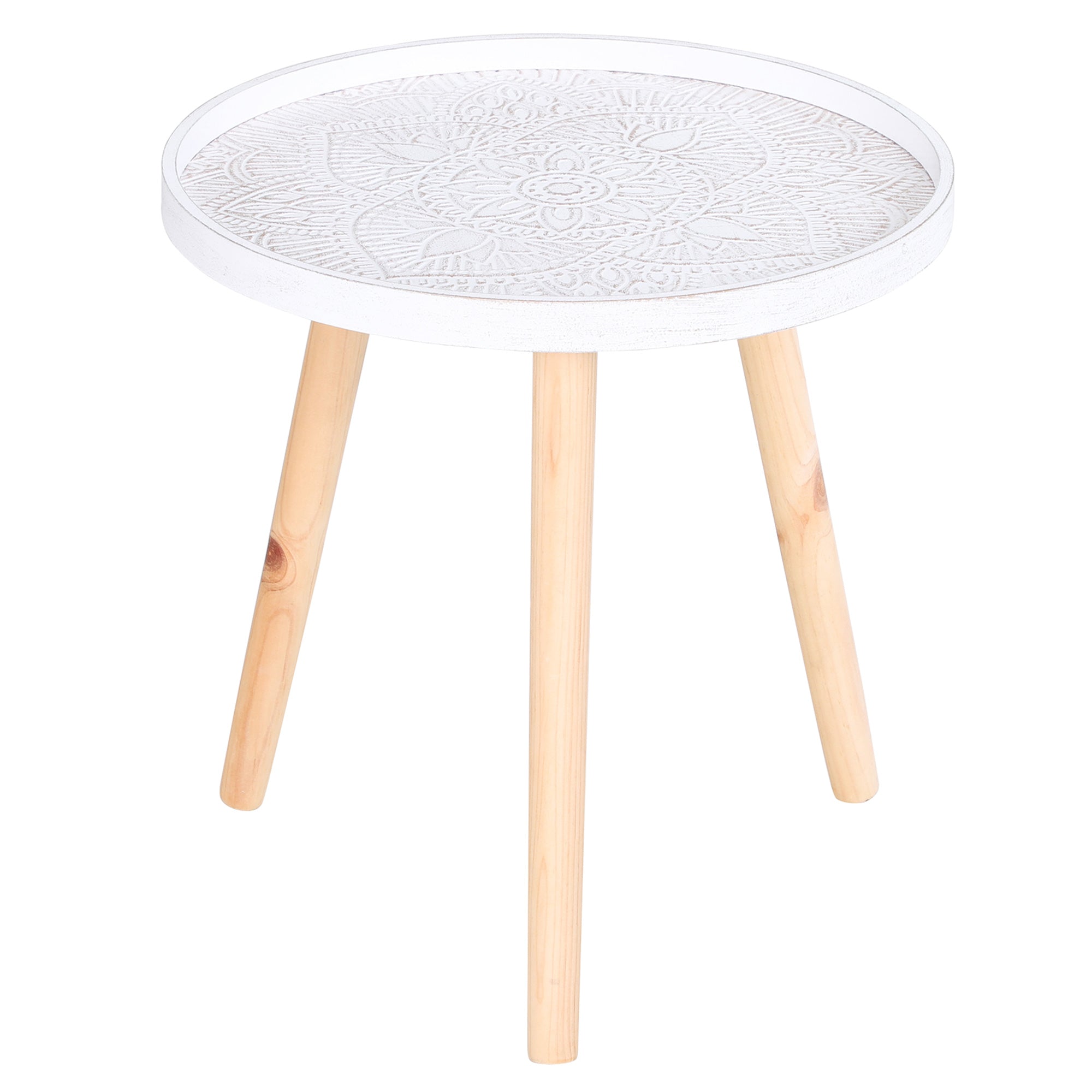 HOMCOM Coffee Table, Carved Floral Round Table with Tray-style Top and Wood Legs, Modern Side Table for Living Room, White - North Peak Garden Furniture