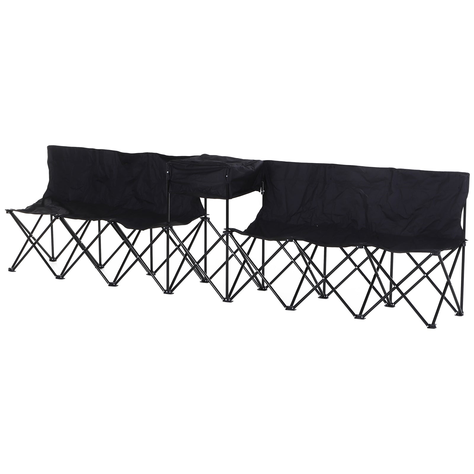 Outsunny 6 Seat Folding Sports Bench Portable Sports Team Bench Spectator Chair with Cooler Bag and Carrying Bag for Outdoor Picnic Camping - Black - North Peak Garden Furniture