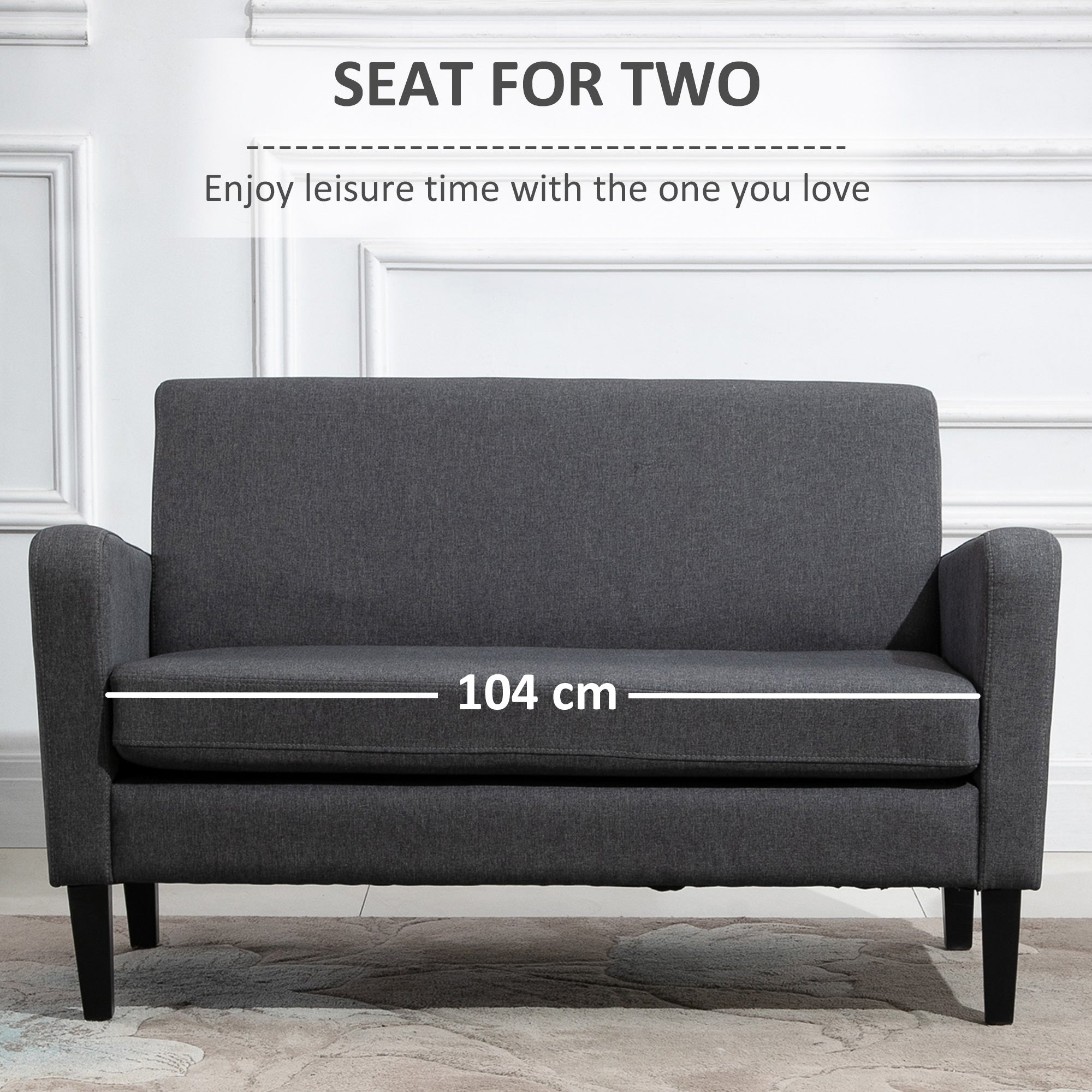 HOMCOM Linen Modern-Curved 2-Seat Sofa Loveseat w/ Thick Cushion Wood Legs Foot Pads Single Compact Home Furniture Grey - North Peak Garden Furniture