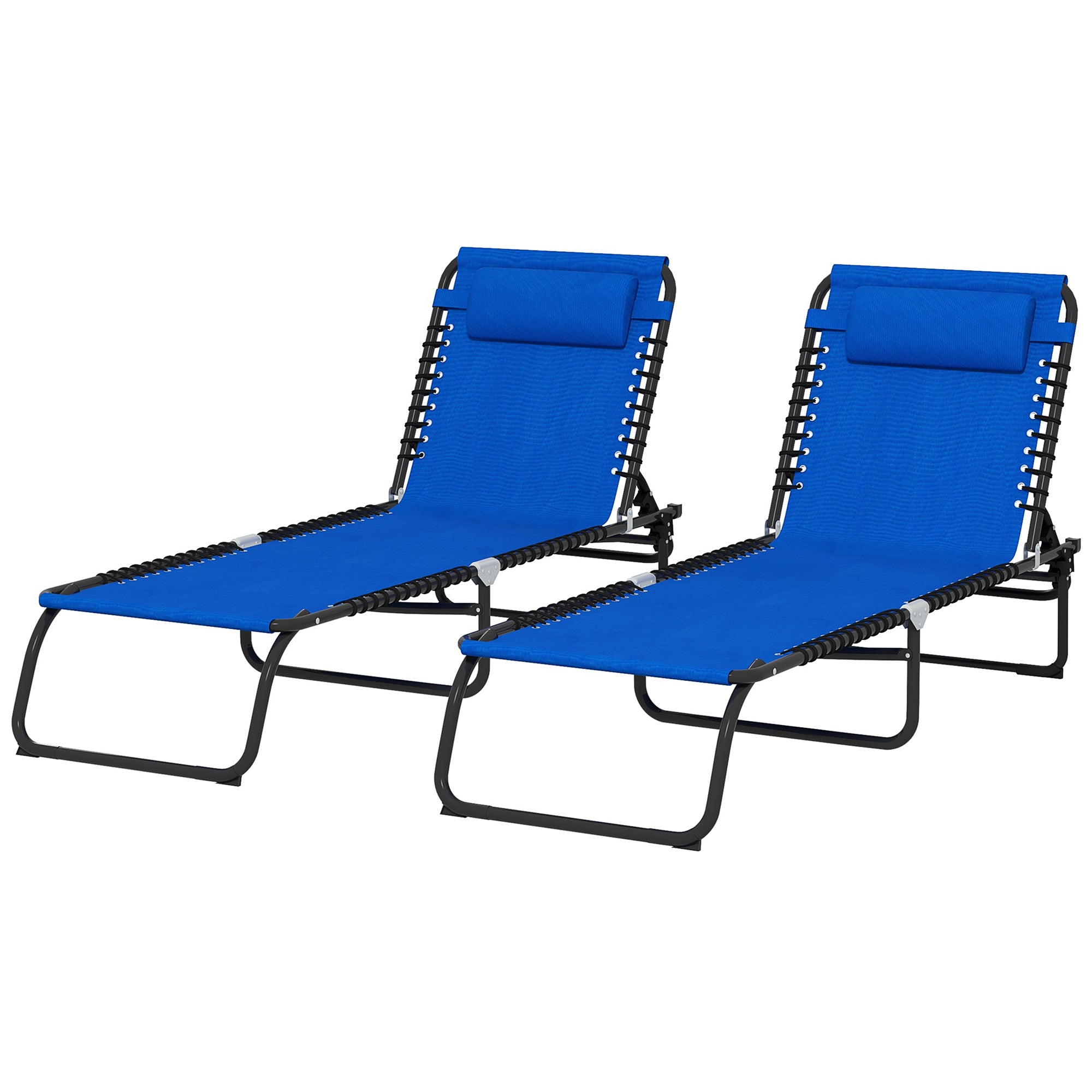 Outsunny Set of Two Folding Sun Loungers, with Four-Position Backs - Blue