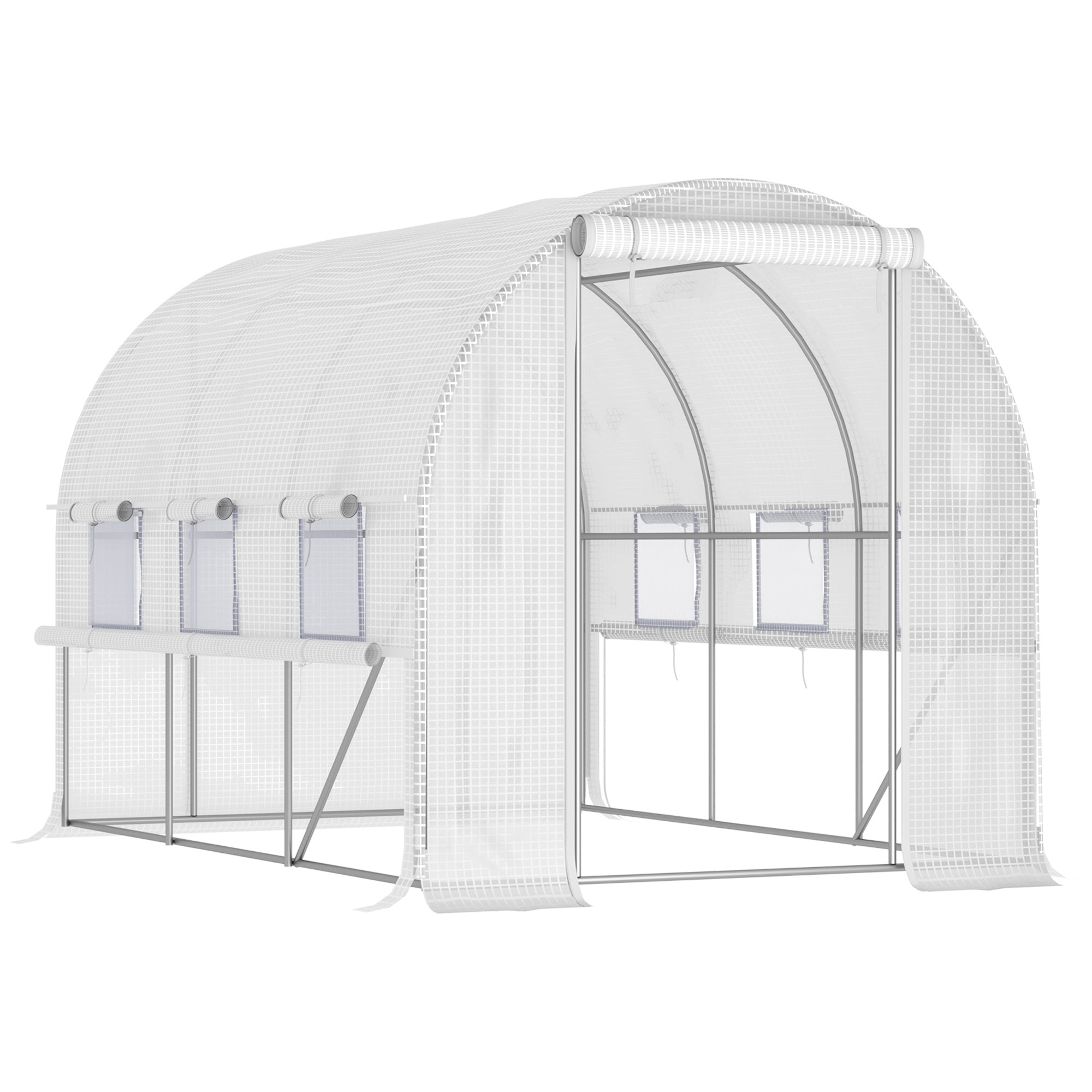 Outsunny Walk-in Polytunnel Greenhouse Green House with Roll-up Sidewalls, UV-resistant PE Cover, 3 x 2 x 2m, White