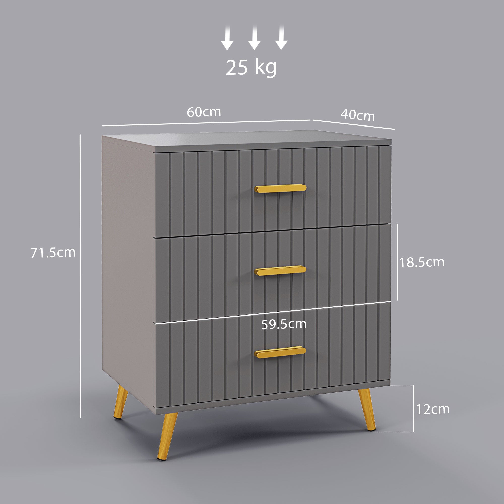 HOMCOM Three Drawer Embossed Line Dresser - Grey/Gold Tone - North Peak Garden Furniture
