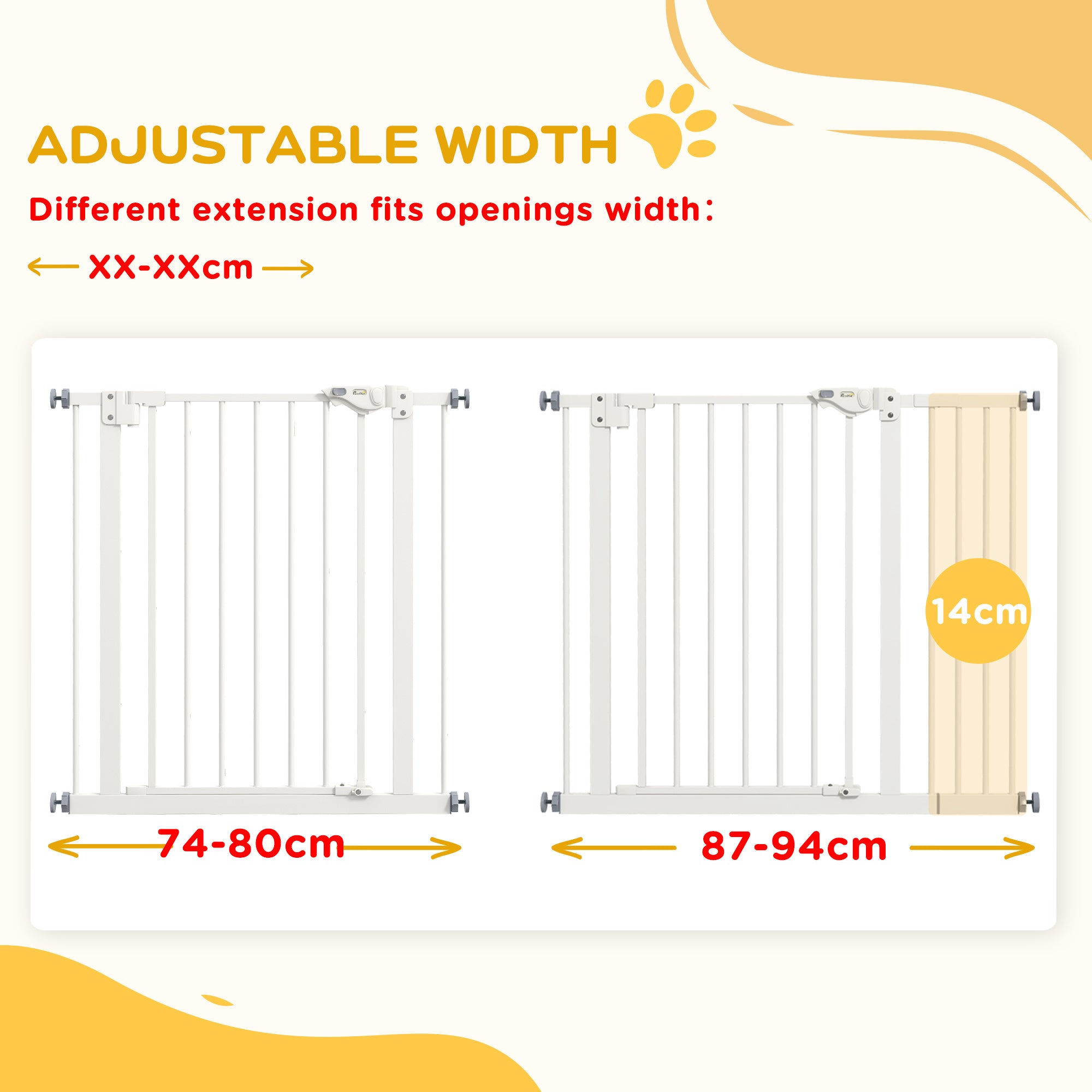 PawHut Metal 74-94cm Wide Adjustable Dog Gate White - North Peak Garden Furniture