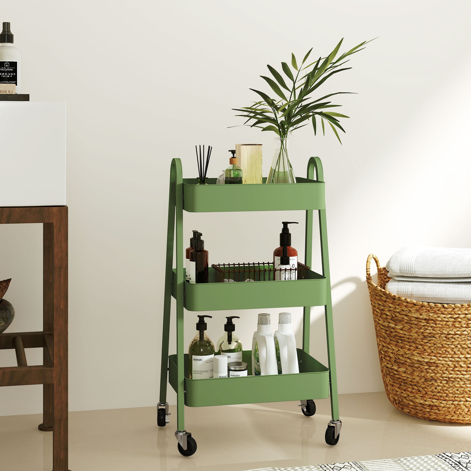 HOMCOM Three-Tier Storage Trolley - Green - North Peak Garden Furniture