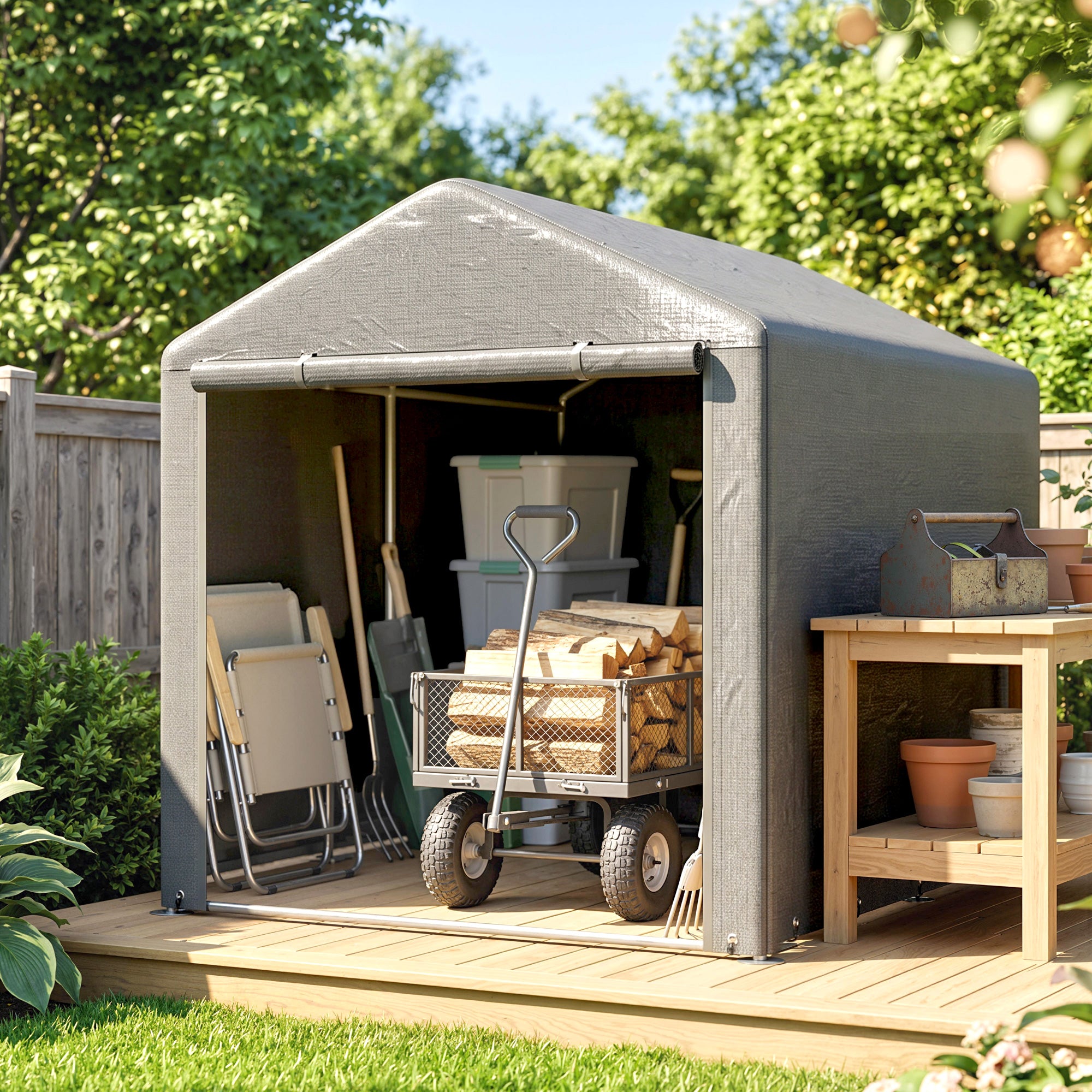 Outsunny 1.6 x 2.2m Garden Storage Shed Tent, with Accessories - Light Grey