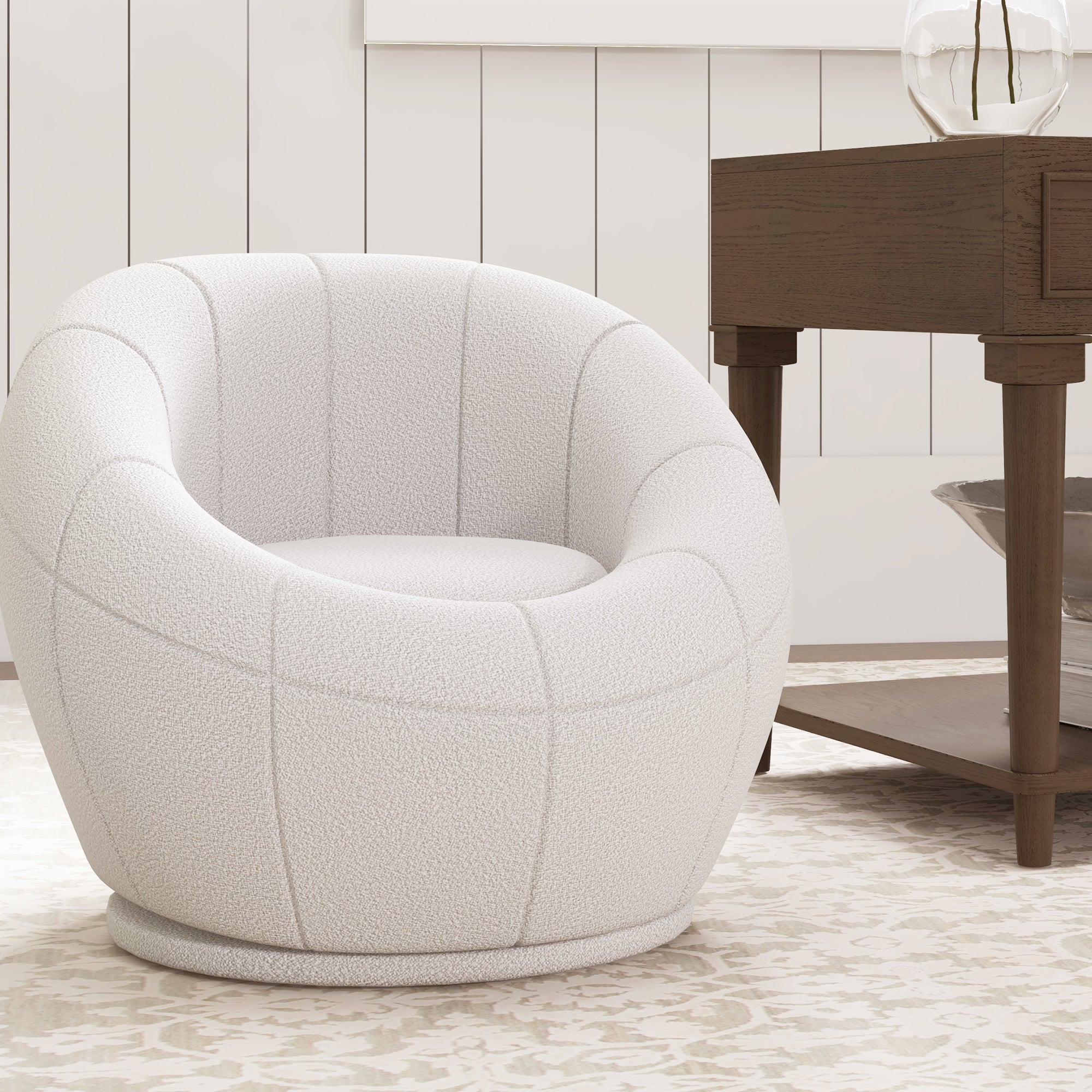 HOMCOM Modern Accent Chair, Swivel Upholstered Armchair for Living Room, Bedroom, Home Office, White