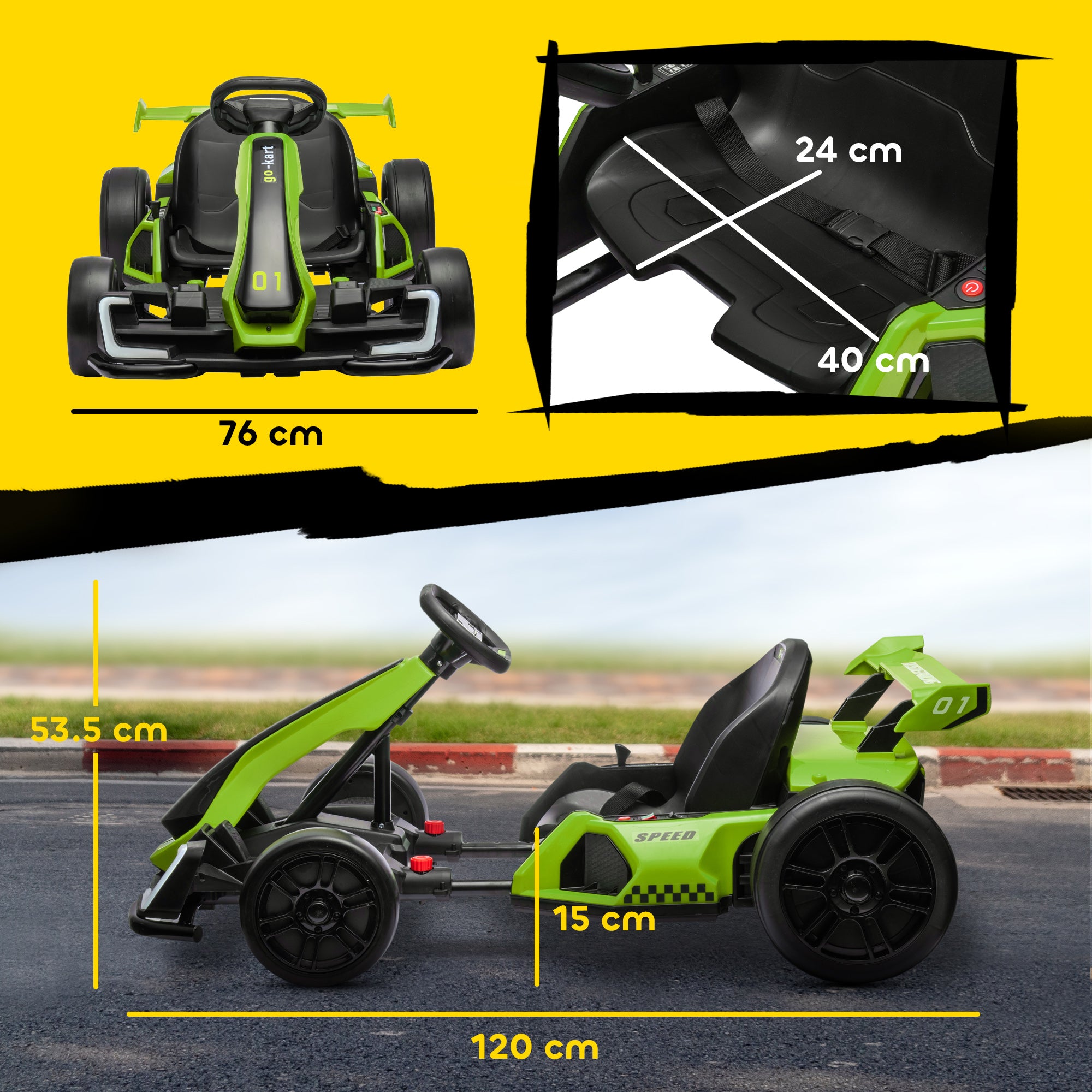 HOMCOM 24V Electric Go Kart for Kids with Adjustable Seat for 6-12 Years, Green - North Peak Garden Furniture
