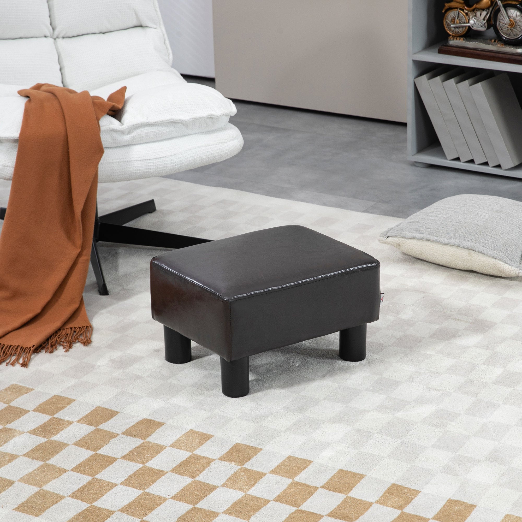 HOMCOM PU Leather Footstool Ottoman Cube with 4 Plastic Legs