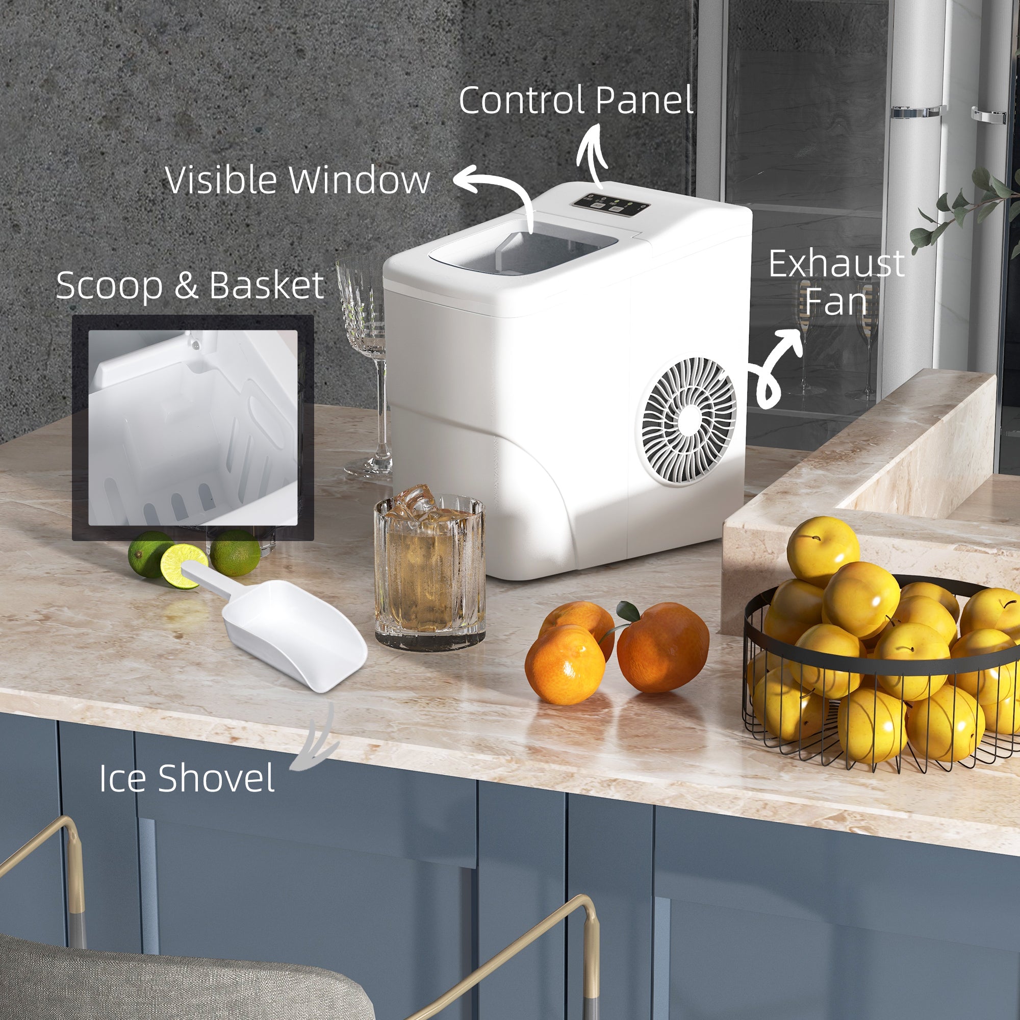 HOMCOM 12kg Countertop Ice Cube Machine, with Scoop - White - North Peak Garden Furniture