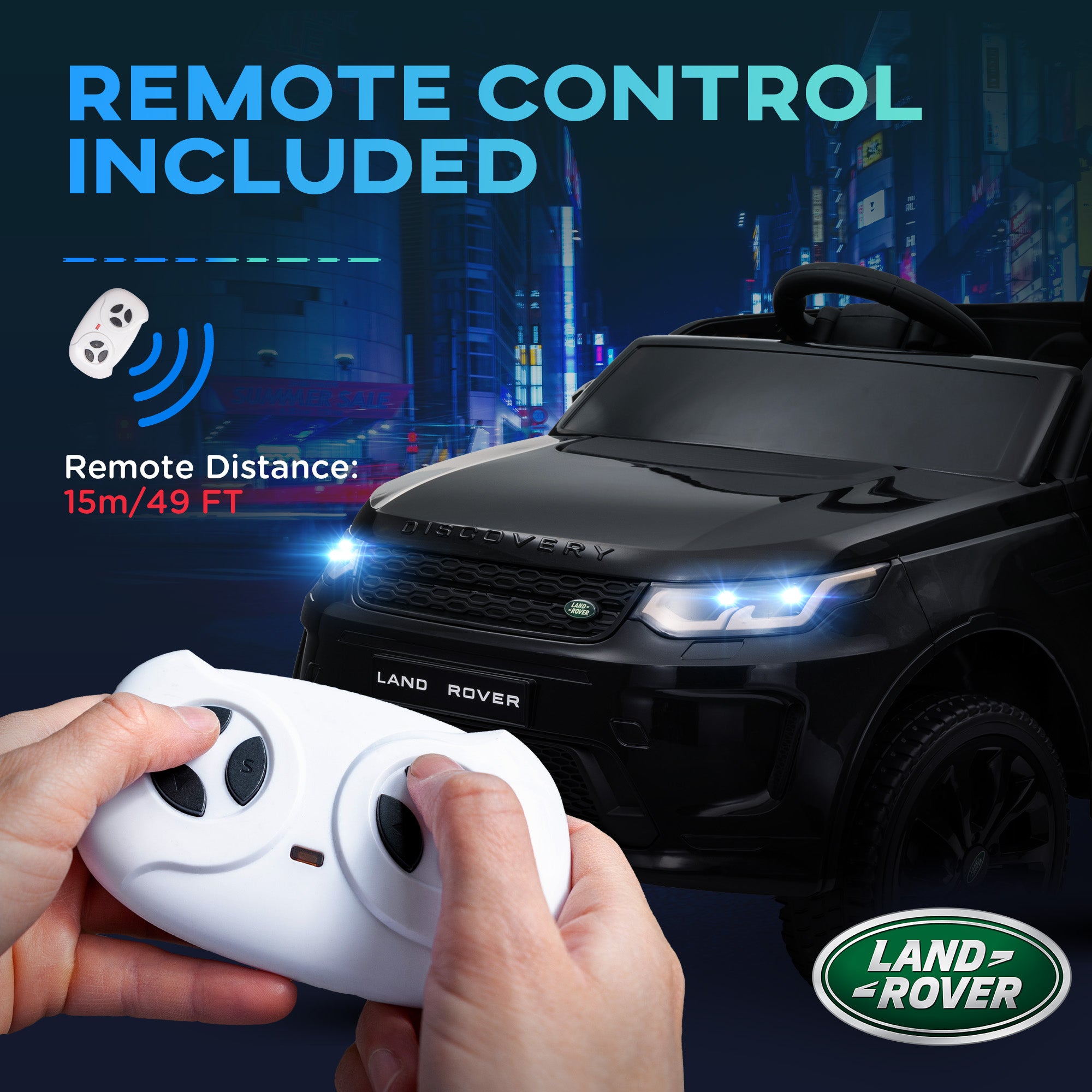 AIYAPLAY Land Rover Discovery Sport Licensed 12V Kids Ride on Car w/ Remote Control, Lights Music Horn, for 3-6 Years Black - North Peak Garden Furniture