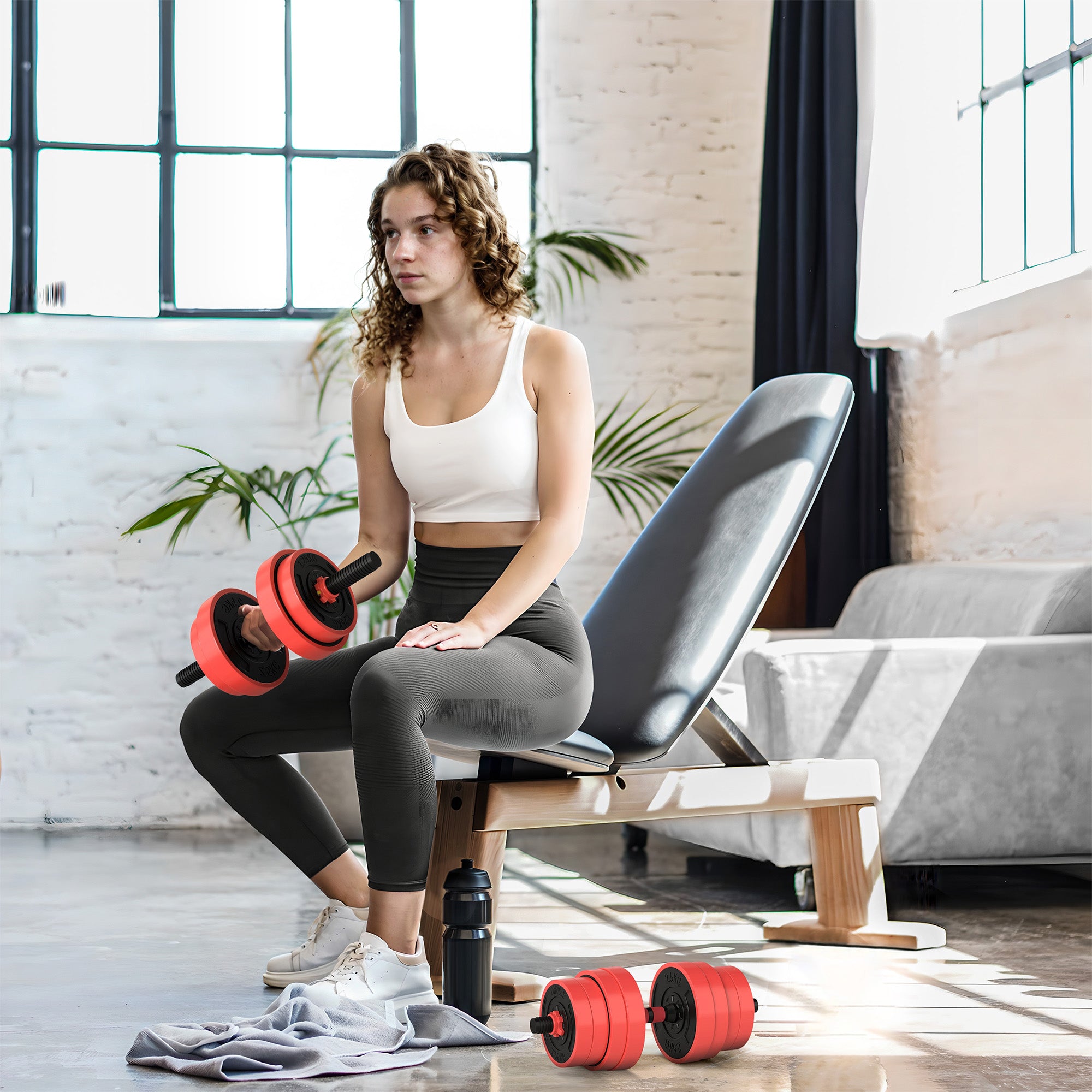 SPORTNOW 30kg Four-In-One Adjustable Weight Dumbbells Set, Barbell, Kettlebell, Push Up Stand - Red - North Peak Garden Furniture